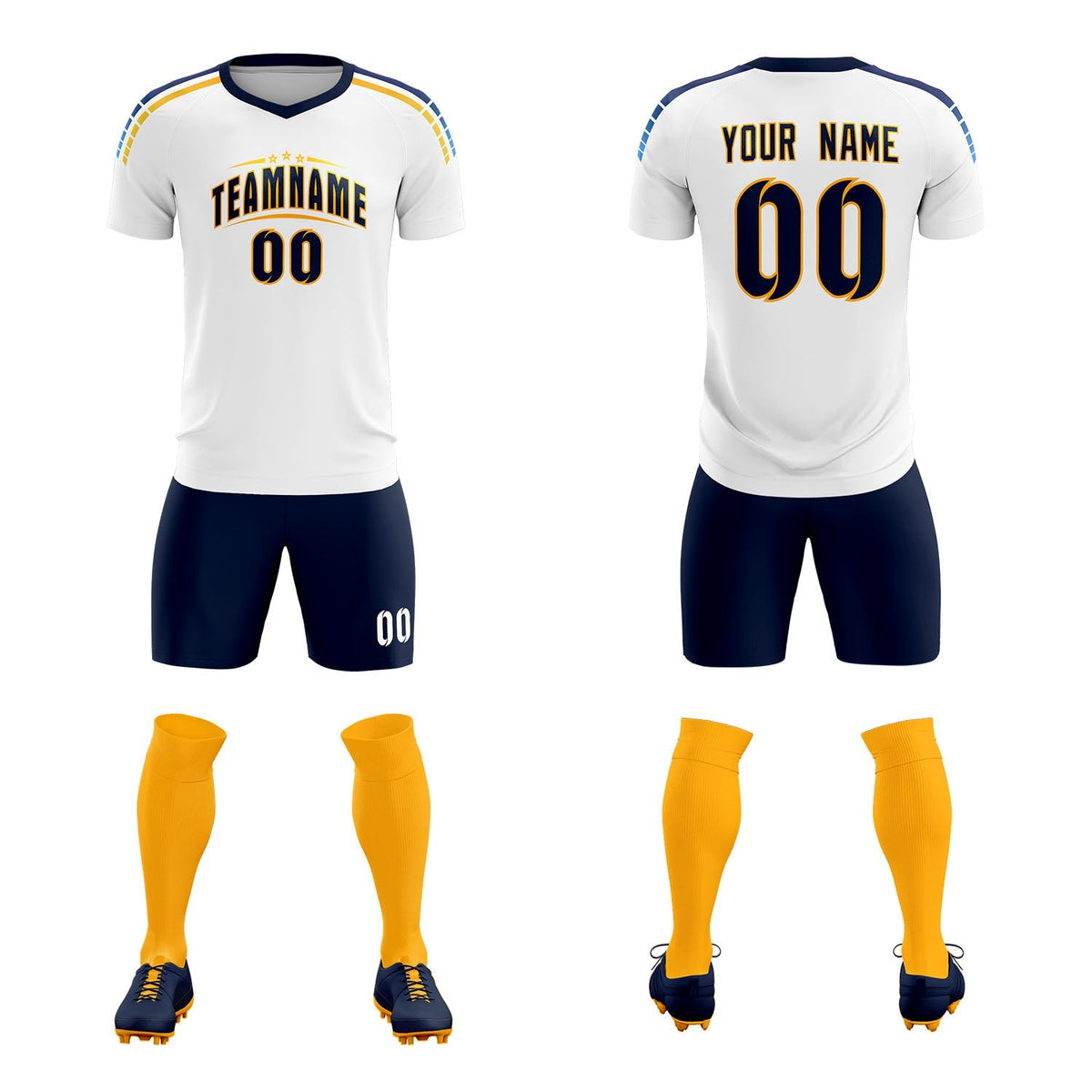 Custom White Raglan Shoulder Striped Soccer Tops/Sets Jersey