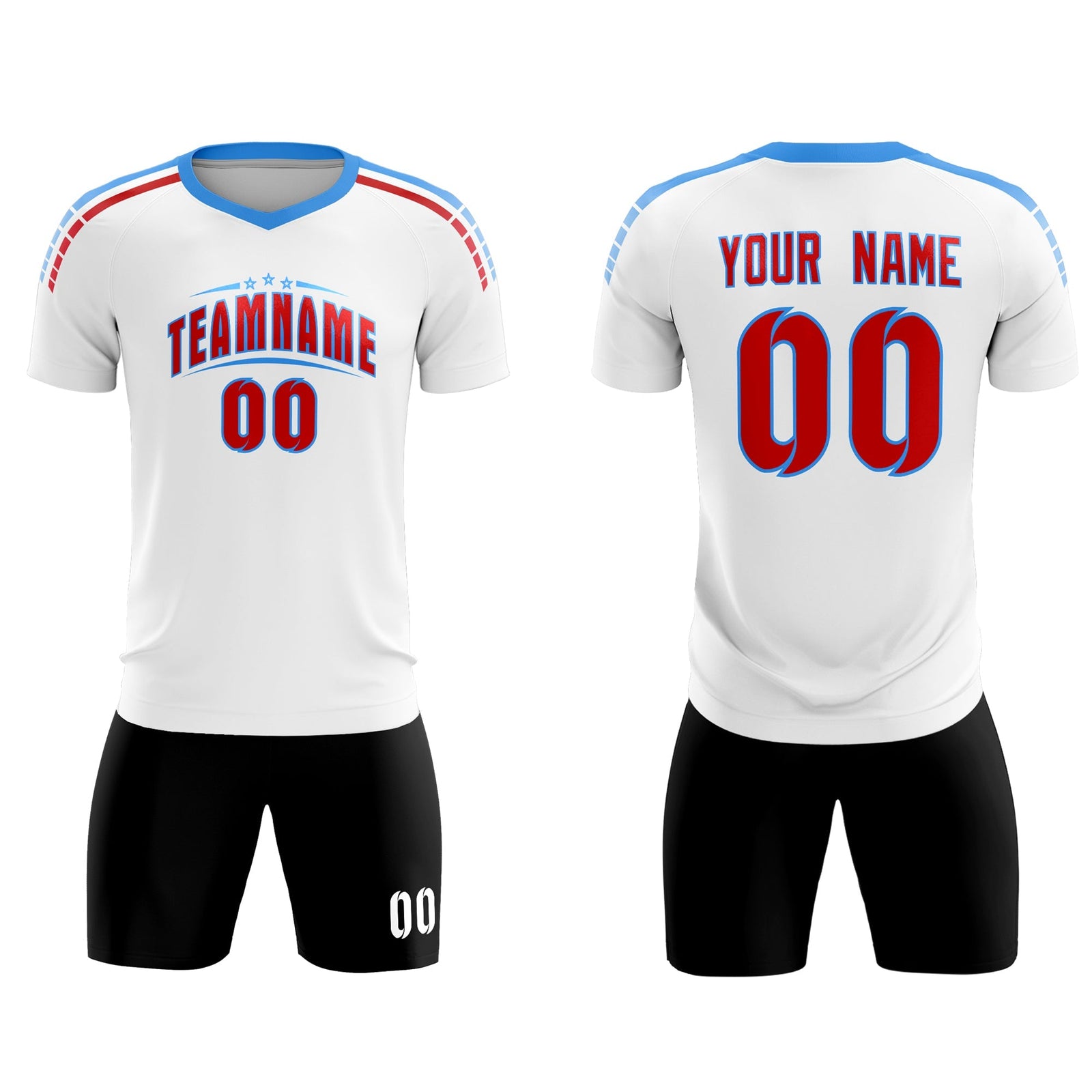 Custom White Raglan Shoulder Striped Soccer Tops/Sets Jersey