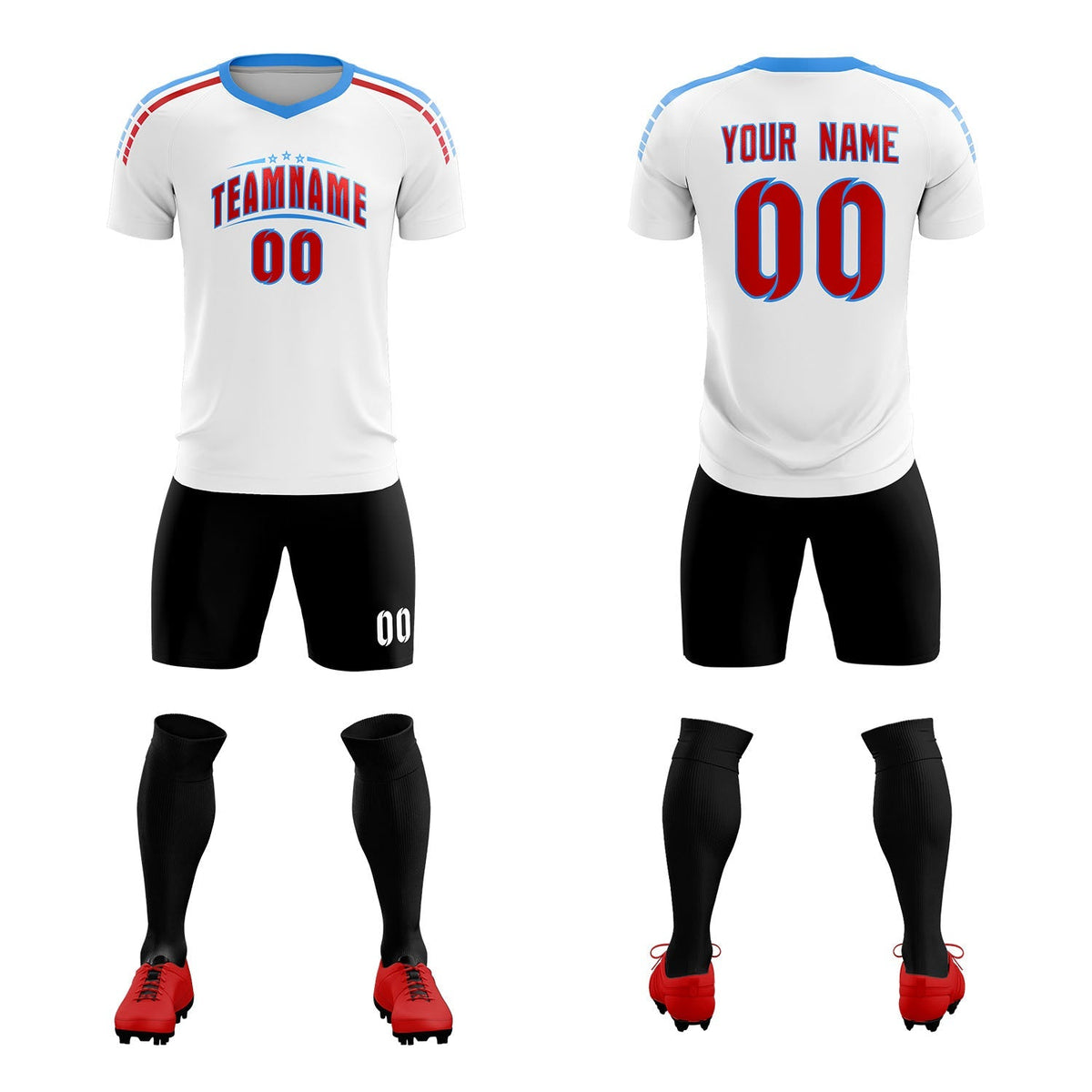 Custom White Raglan Shoulder Striped Soccer Tops/Sets Jersey