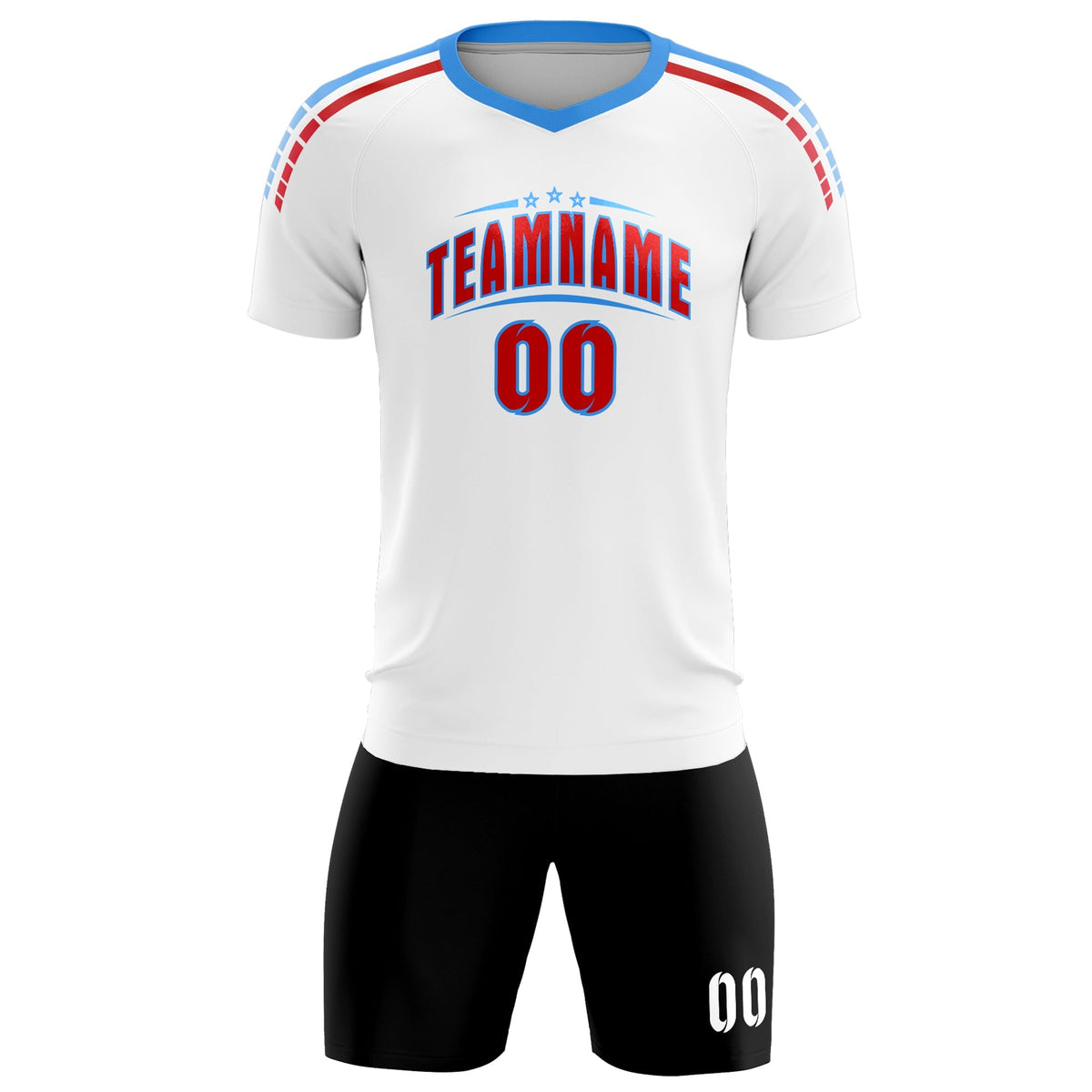 Custom White Raglan Shoulder Striped Soccer Tops/Sets Jersey