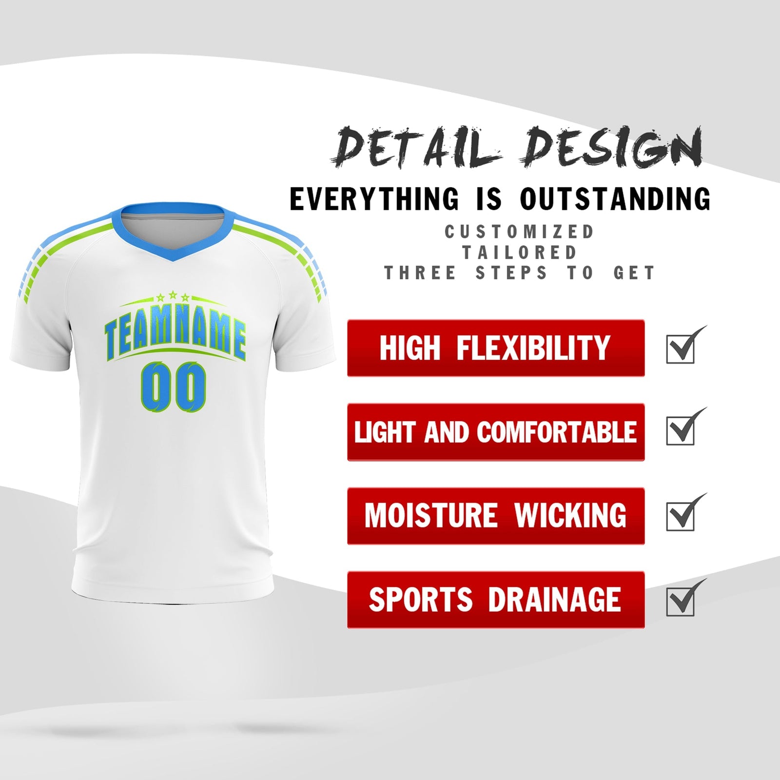 Custom White Raglan Shoulder Striped Soccer Tops/Sets Jersey