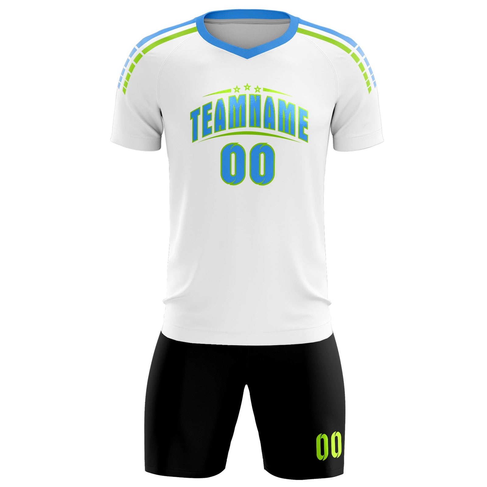 Custom White Raglan Shoulder Striped Soccer Tops/Sets Jersey