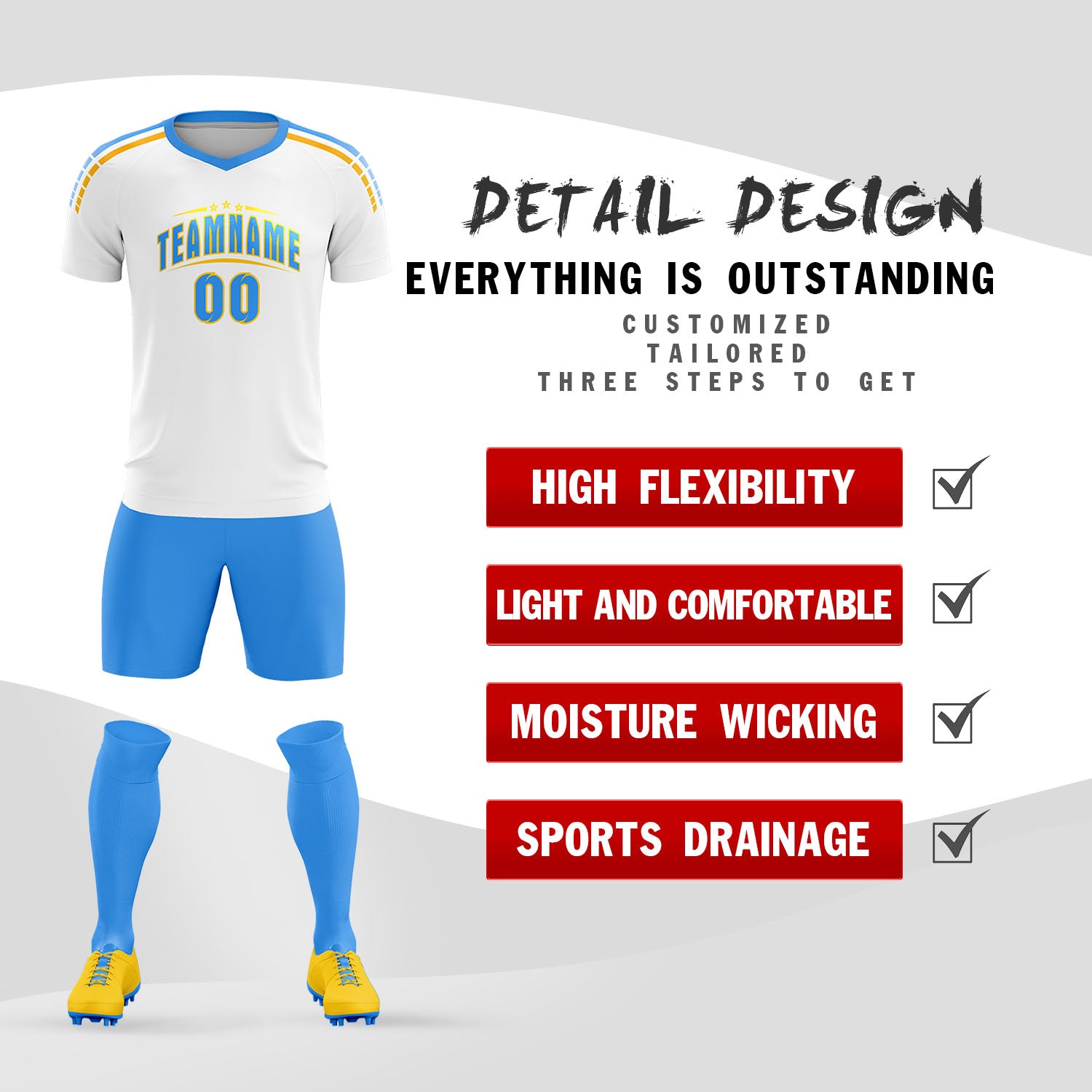 Custom White Raglan Shoulder Striped Soccer Tops/Sets Jersey