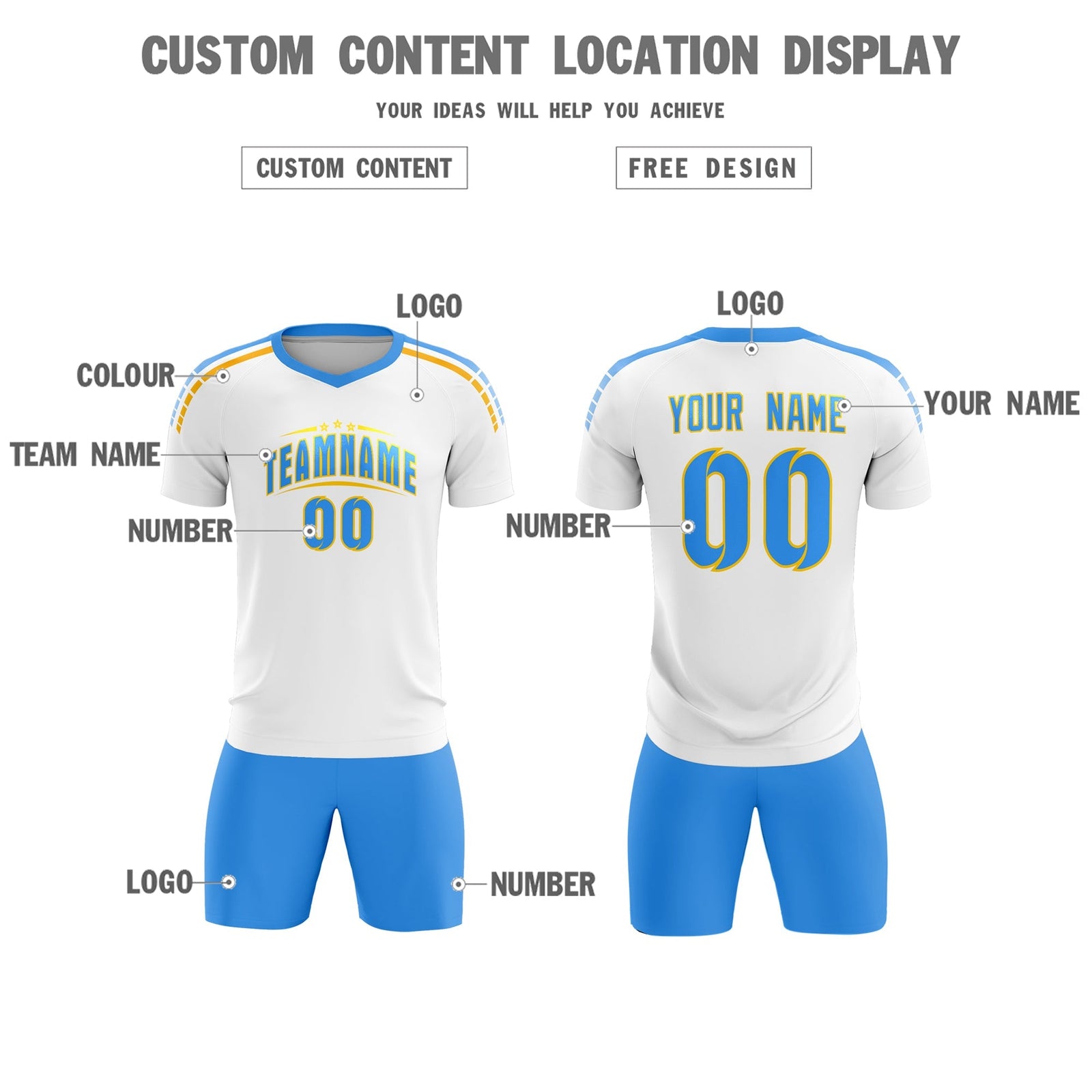 Custom White Raglan Shoulder Striped Soccer Tops/Sets Jersey