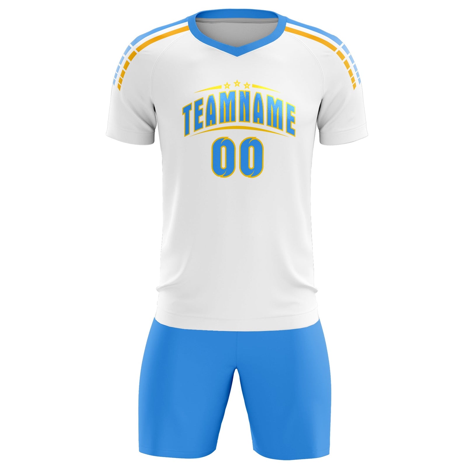 Custom White Raglan Shoulder Striped Soccer Tops/Sets Jersey