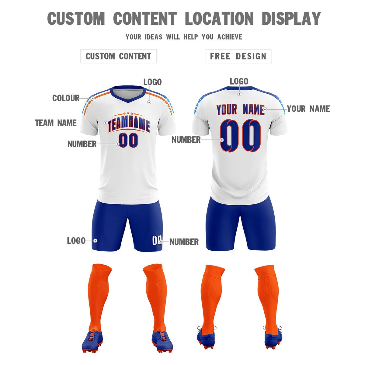 Custom White Raglan Shoulder Striped Soccer Tops/Sets Jersey
