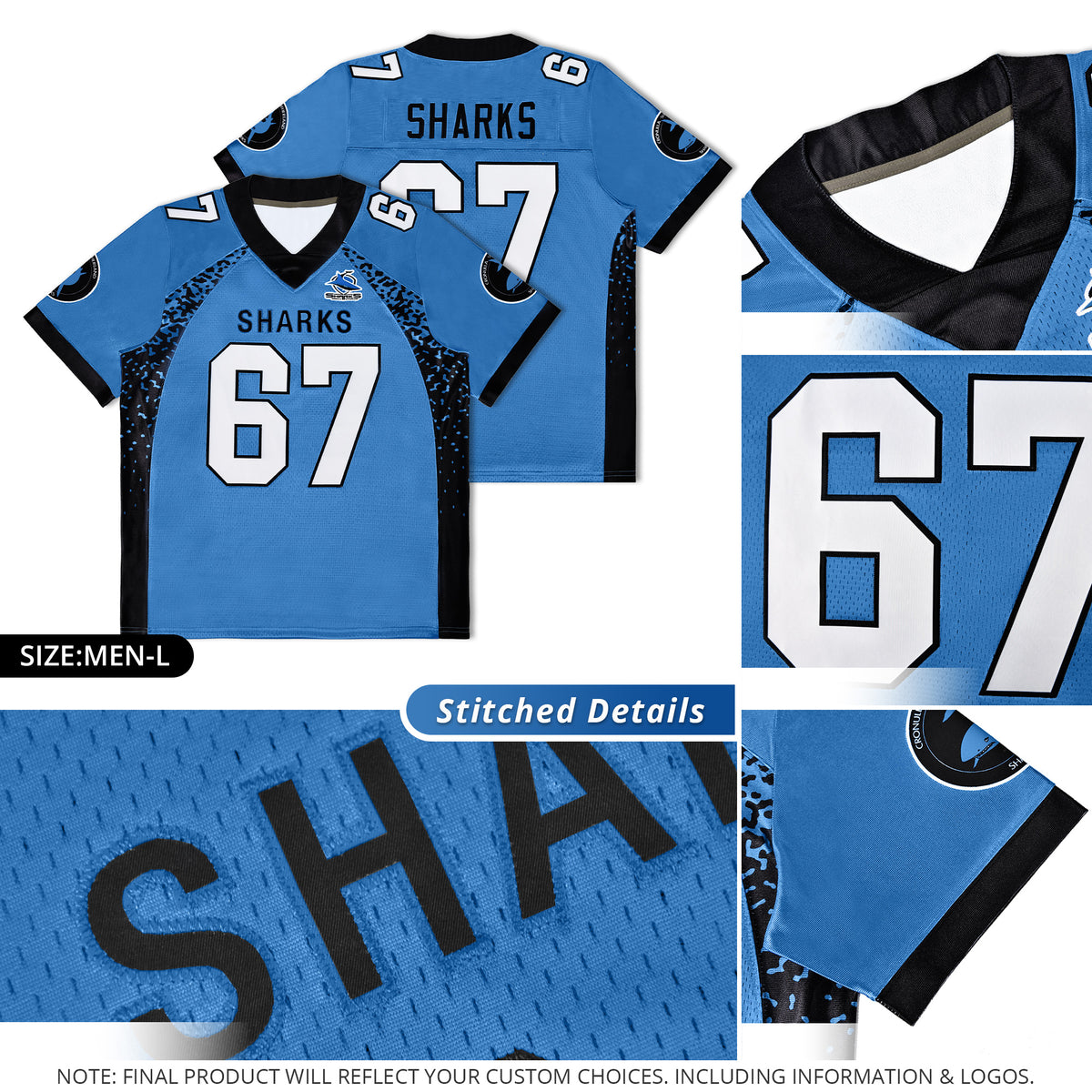 Custom Light Gray Powder Blue-Black Drift Fashion Mesh Authentic Football Jersey