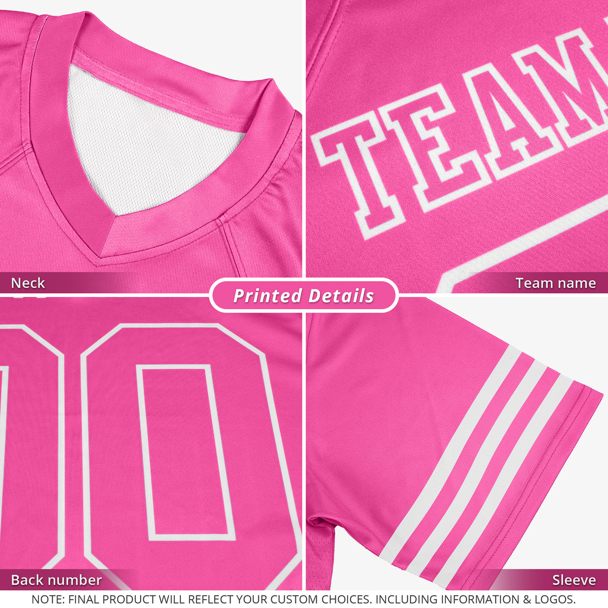 Custom Pink White Classic Style Authentic Football Jersey