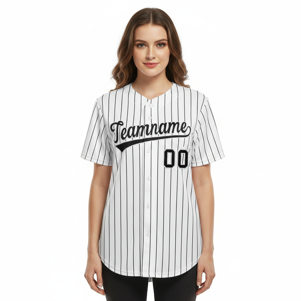 Custom White Black Stripe Fashion Authentic Baseball Jersey For Women | KXKSHOP