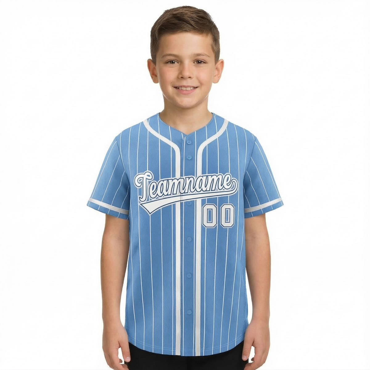 Custom Light Blue White Stripe Fashion Design Full Button Authentic Baseball Jersey For Youth | KXKSHOP