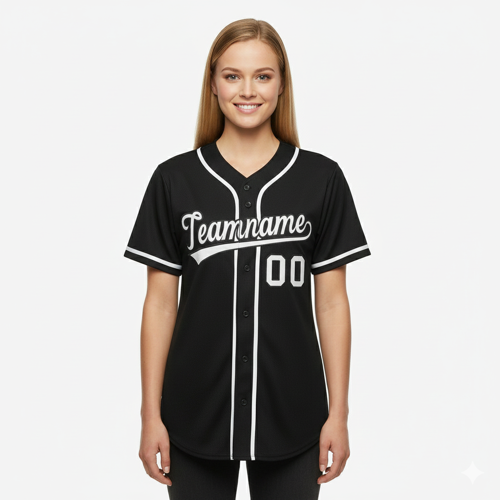 Custom Black White Classic Style Authentic Baseball Jersey For Women