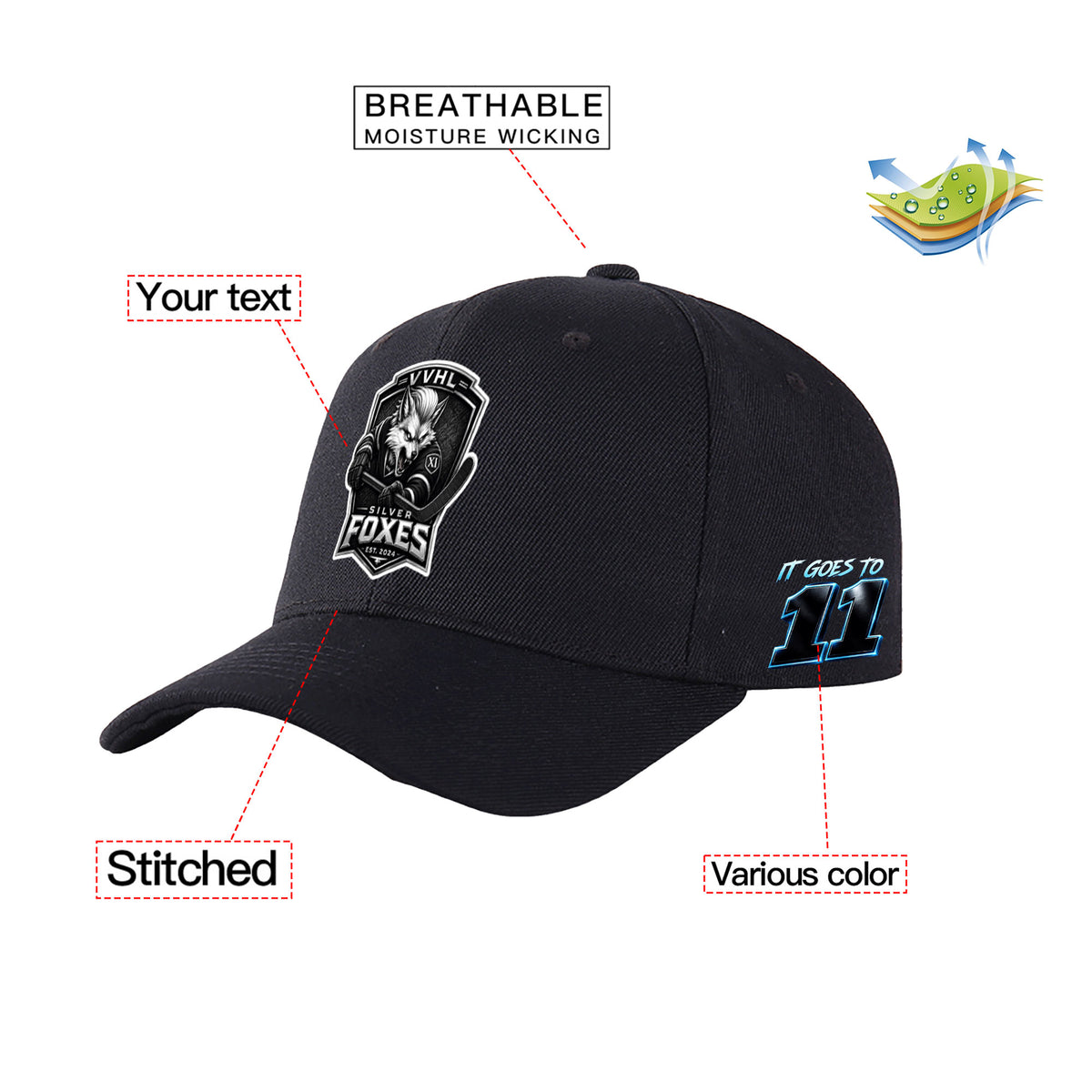 VVHL S11 Season × Silver Fox3D Puff Embroidery Flat Embroidery Baseball Cap