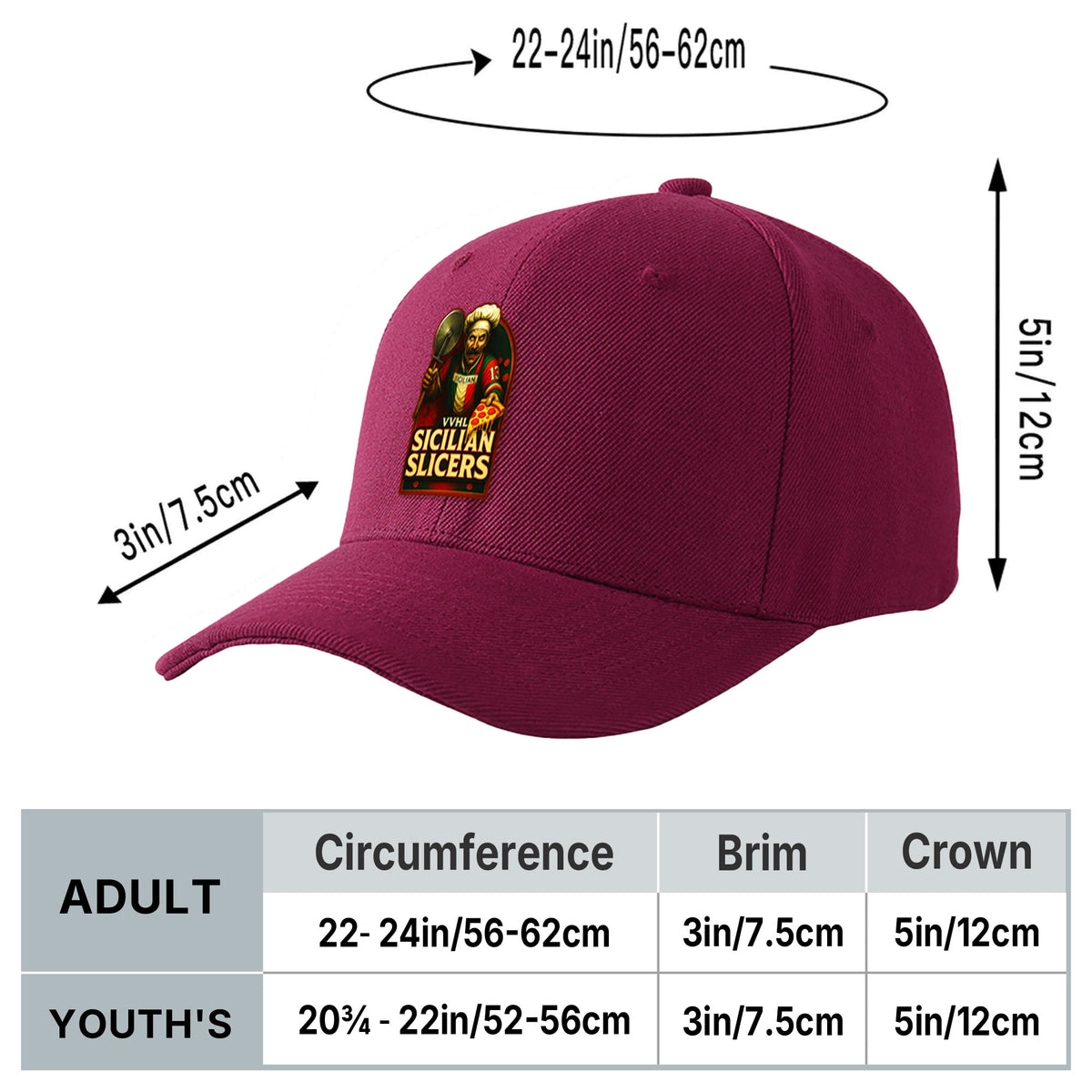 VVHL Burgundy S9-Sicilian-Slicers 3D Puff Embroidery Flat Embroidery Baseball Cap