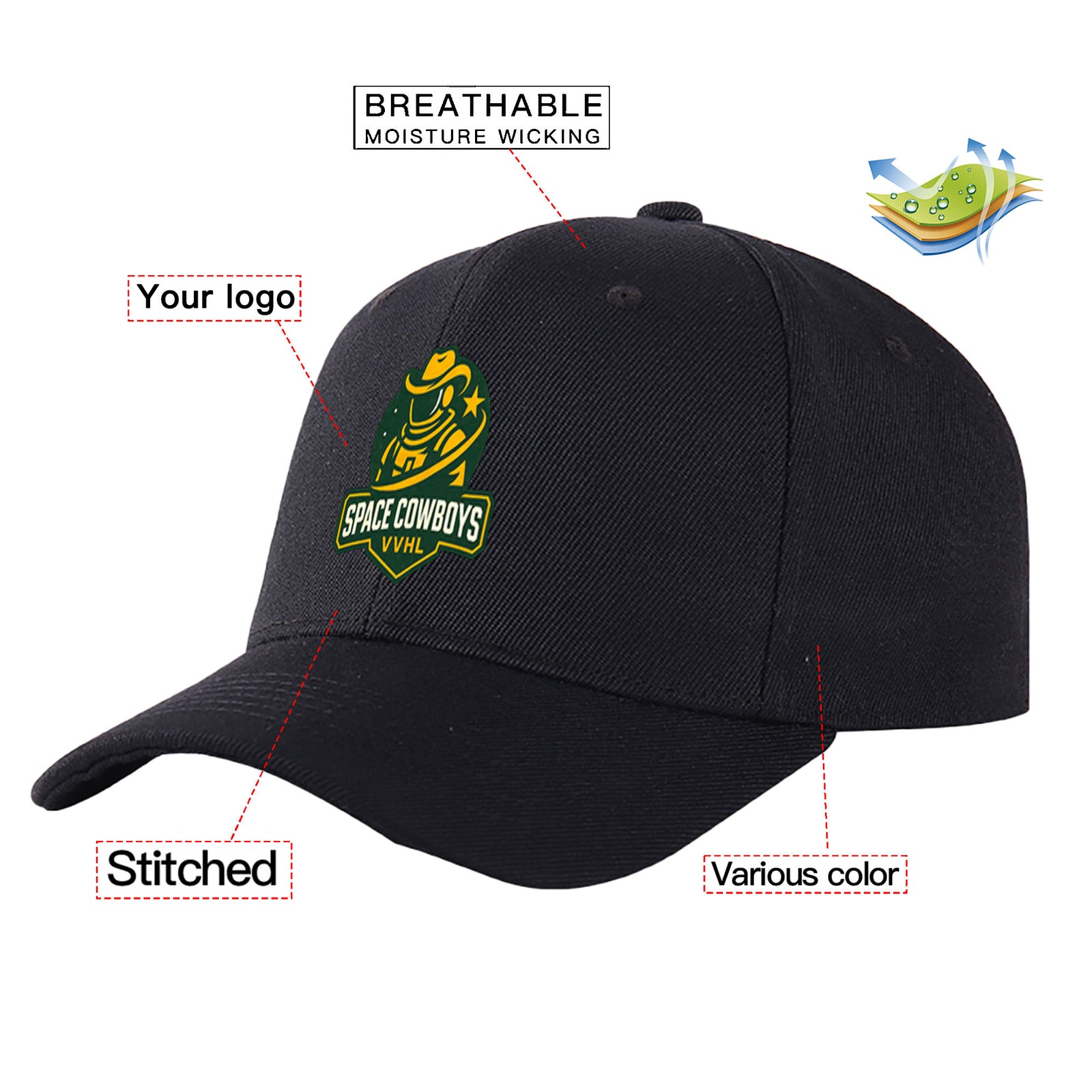 VVHL Black S9-Space-Cowboys 3D Puff Embroidery Flat Embroidery Baseball Cap