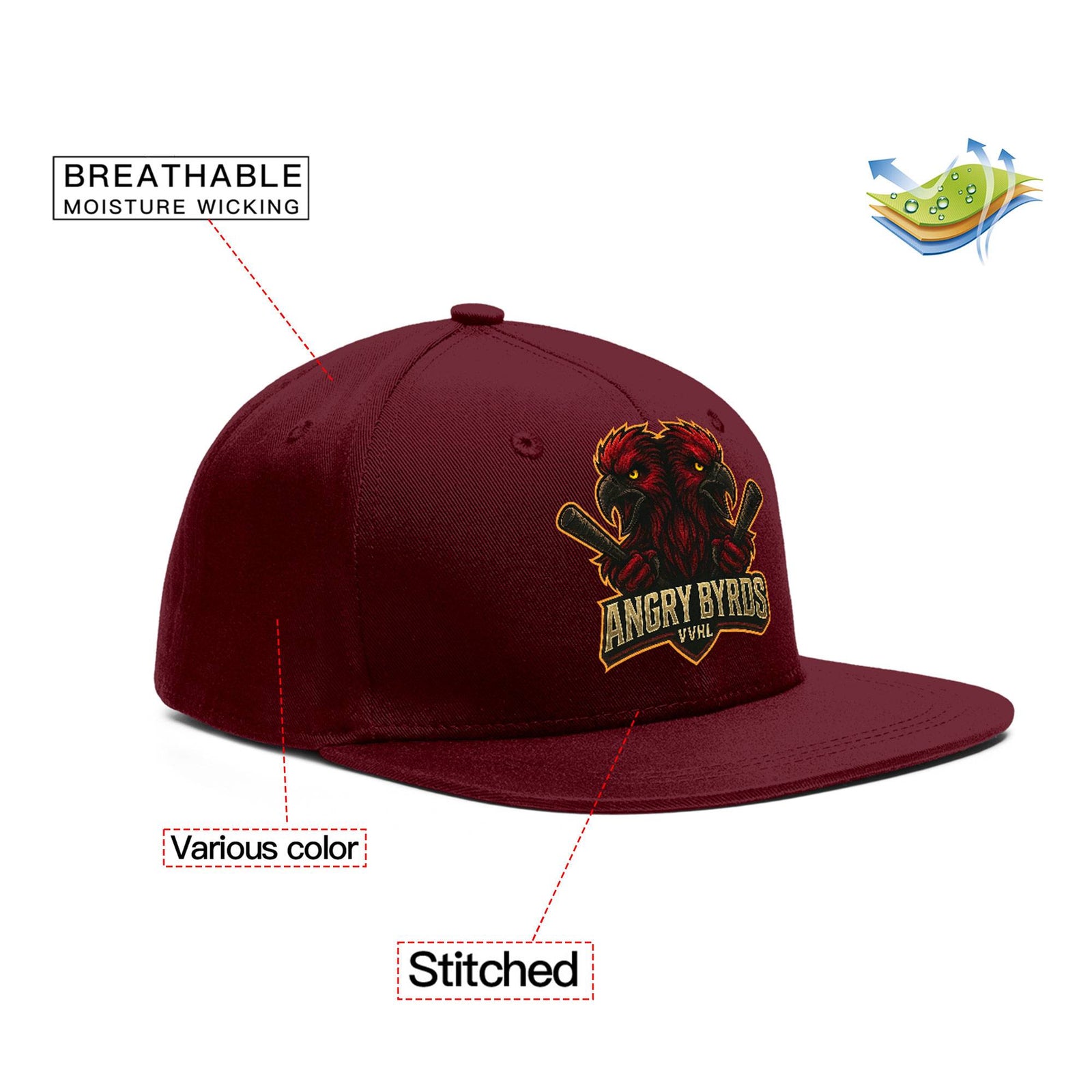 VVHL Crimson S7-Angry-Byrds 3D Puff Embroidery Flat Embroidery Baseball Cap