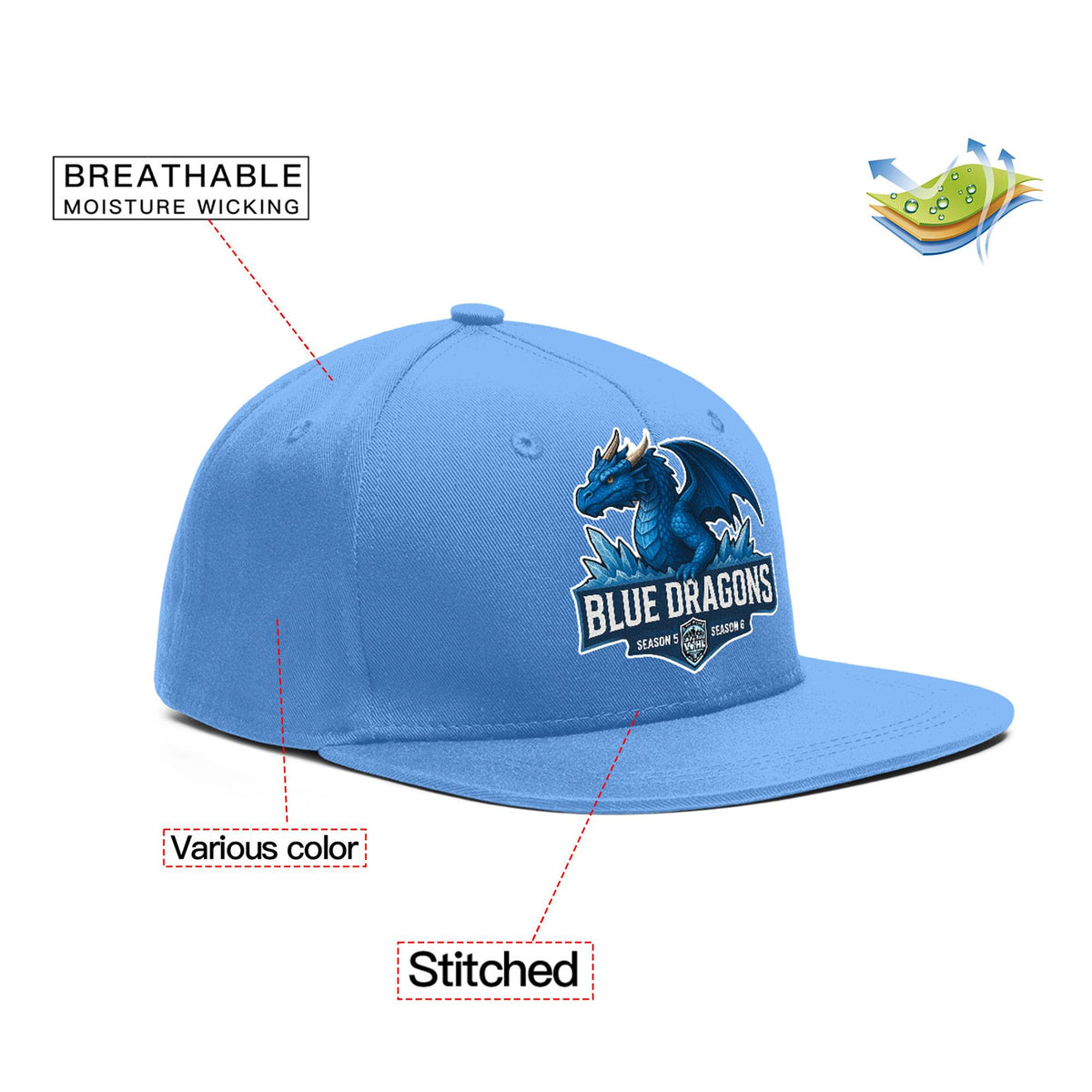 VVHL Light Blue S7-blue-dragons-1 3D Puff Embroidery Flat Embroidery Baseball Cap