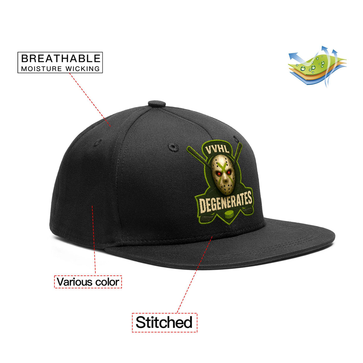 VVHL Black S7-Degenerates 3D Puff Embroidery Flat Embroidery Baseball Cap