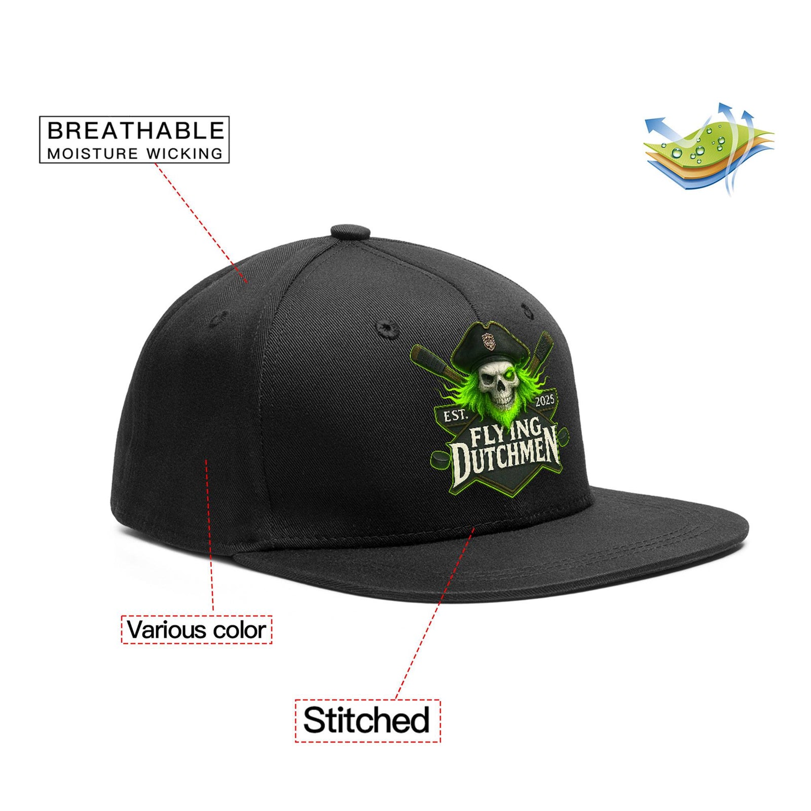 VVHL Black S7-Flying-Dutchmen 3D Puff Embroidery Flat Embroidery Baseball Cap
