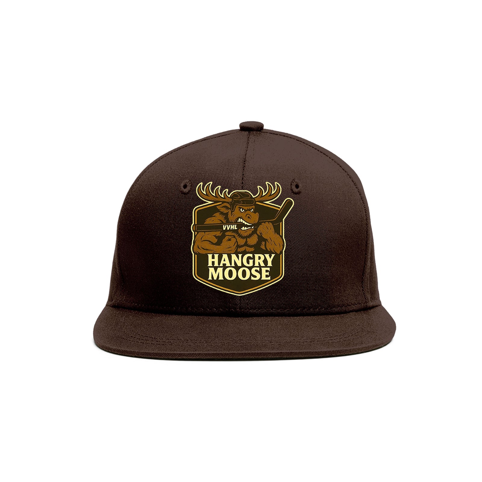 VVHL Brown S7-HANGRY-MOOSE 3D Puff Embroidery Flat Embroidery Baseball Cap