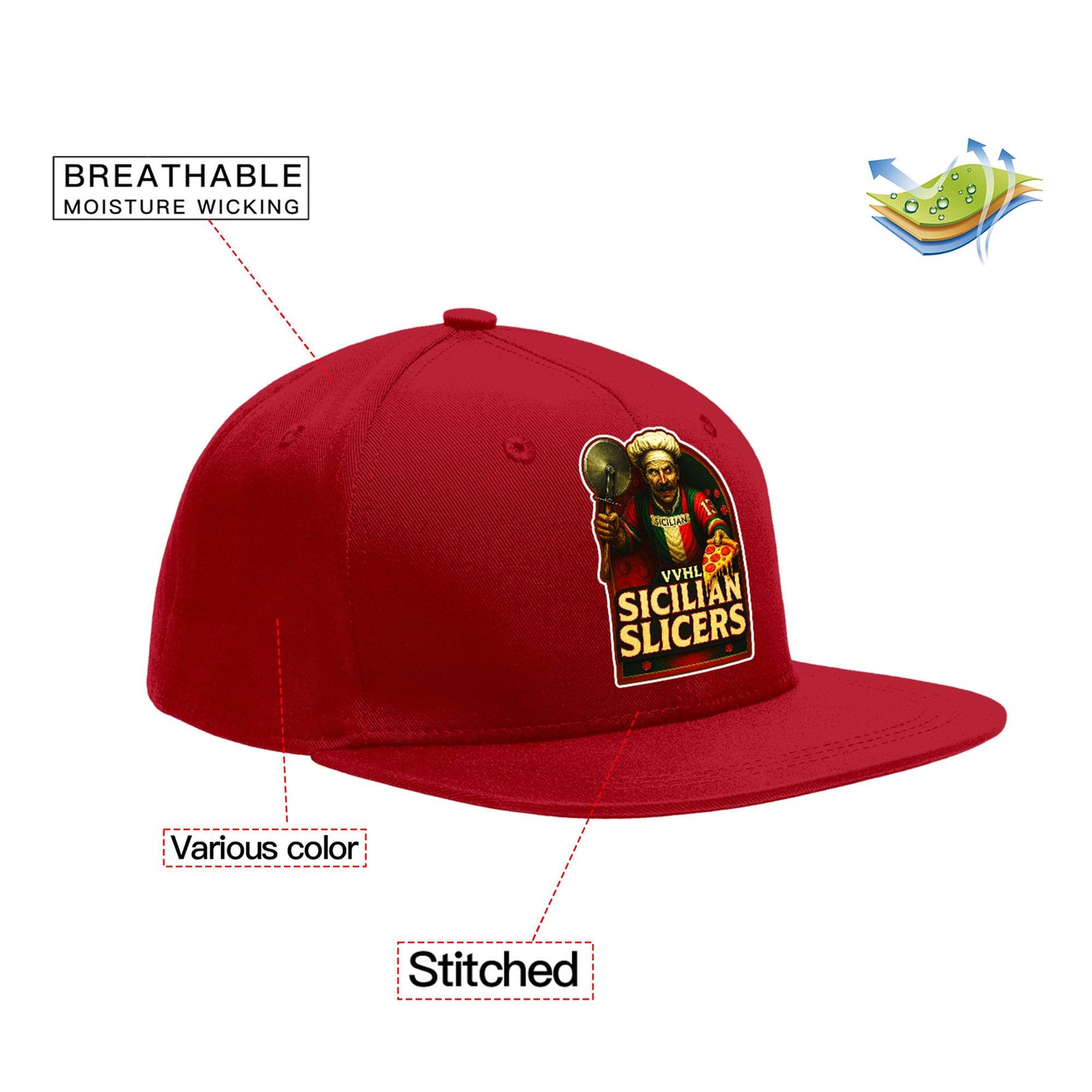 VVHL Red S7-Sicilian-Slicers 3D Puff Embroidery Flat Embroidery Baseball Cap
