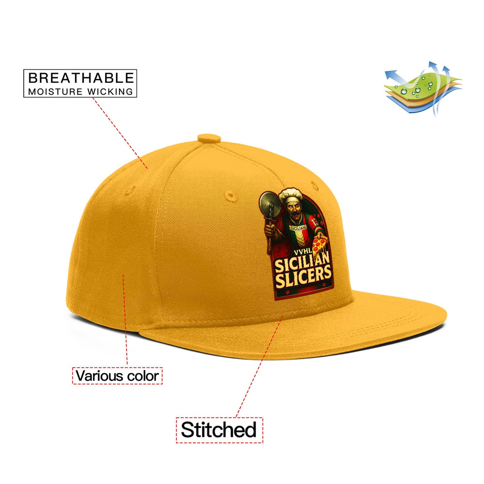 VVHL Old Gold S8-Sicilian-Slicers 3D Puff Embroidery Flat Embroidery Baseball Cap