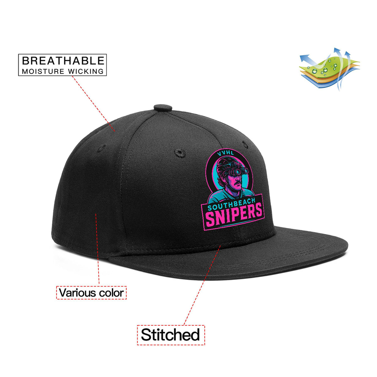 VVHL Black S7-Southbeach-snipers 3D Puff Embroidery Flat Embroidery Baseball Cap