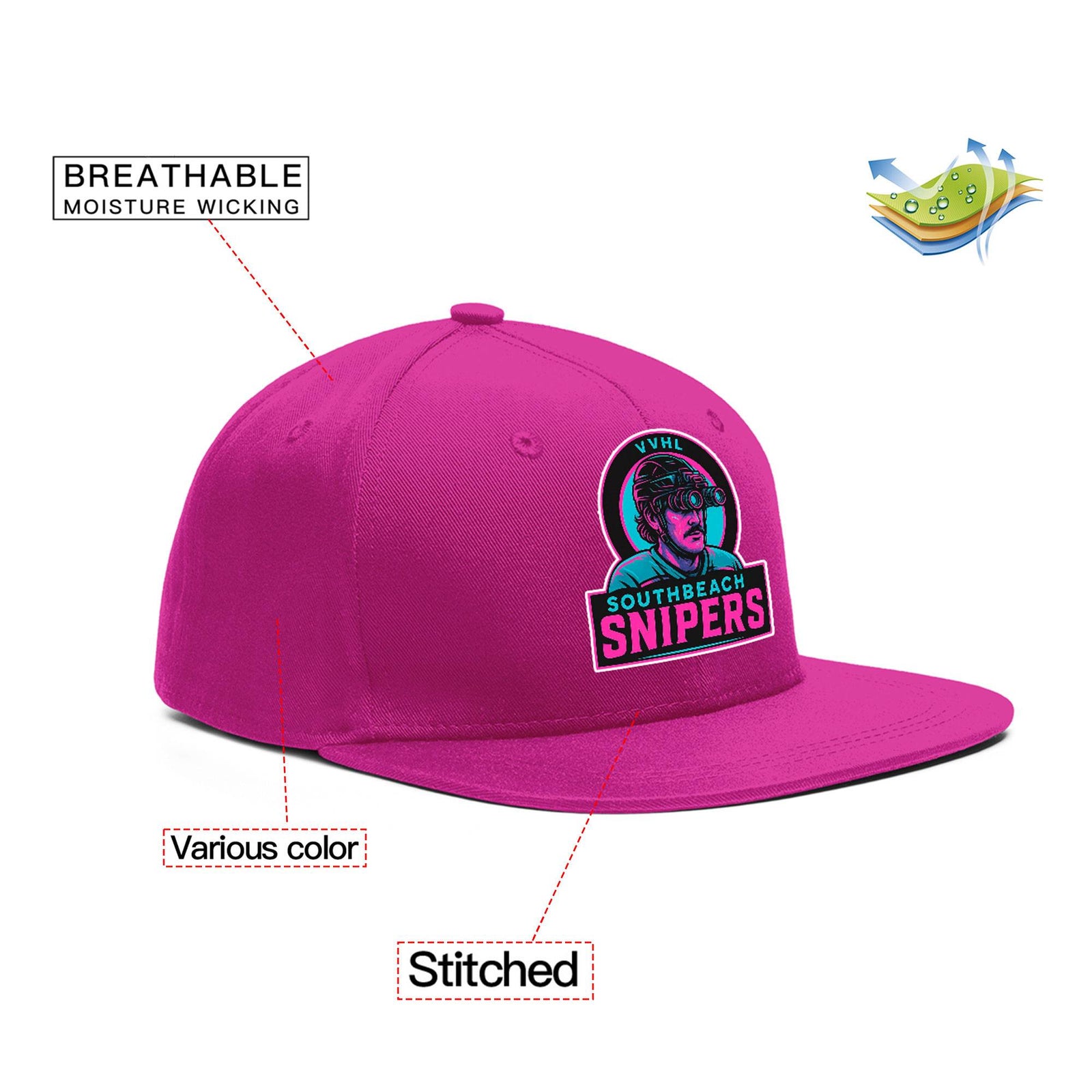 VVHL Pink S7-Southbeach-snipers-1 3D Puff Embroidery Flat Embroidery Baseball Cap