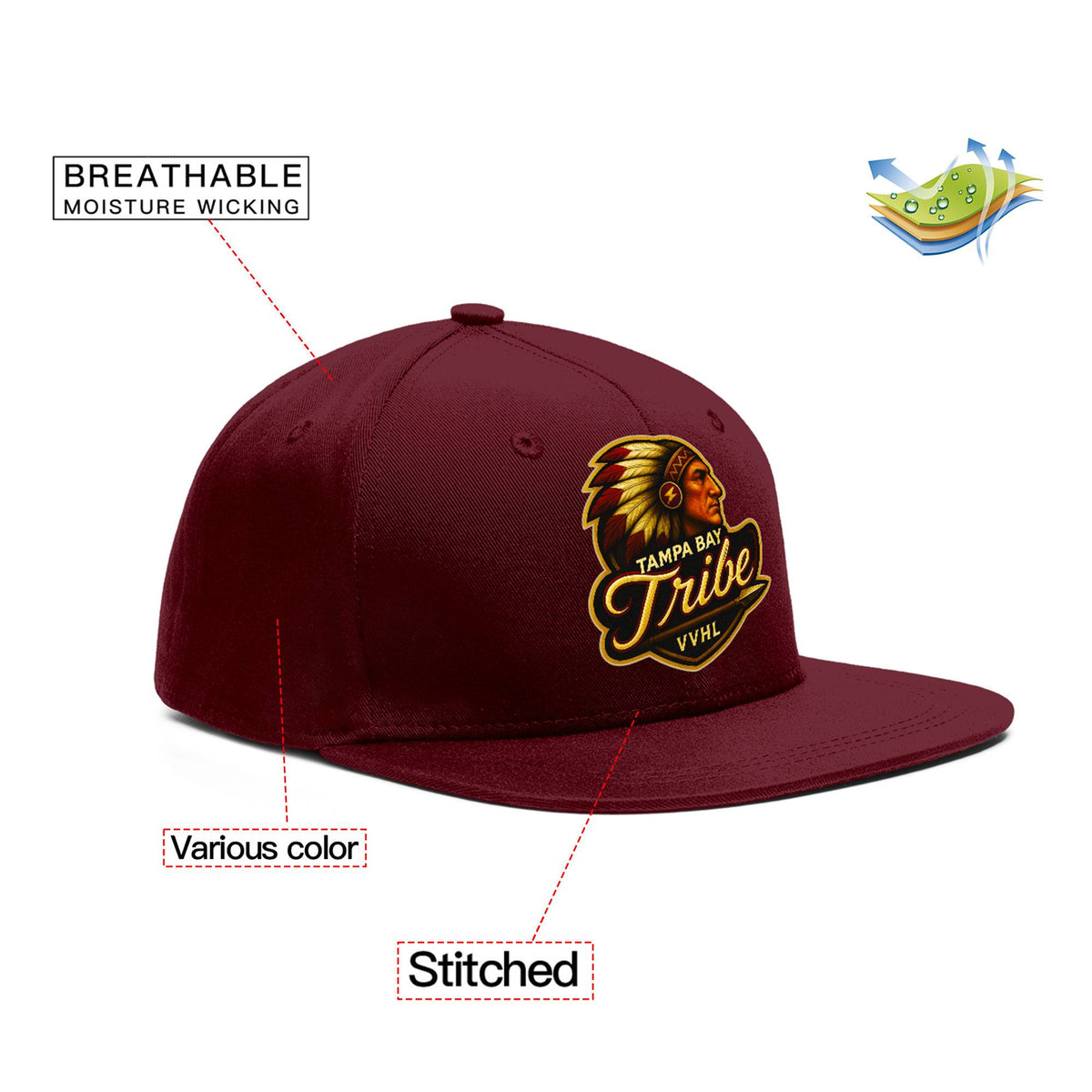 VVHL Old Gold S7-Tampa-bay-tribe 3D Puff Embroidery Flat Embroidery Baseball Cap
