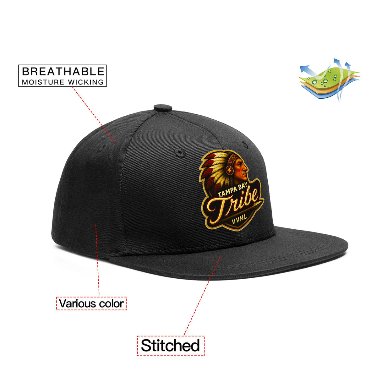 VVHL Black S7-Tampa-bay-tribe-1 3D Puff Embroidery Flat Embroidery Baseball Cap
