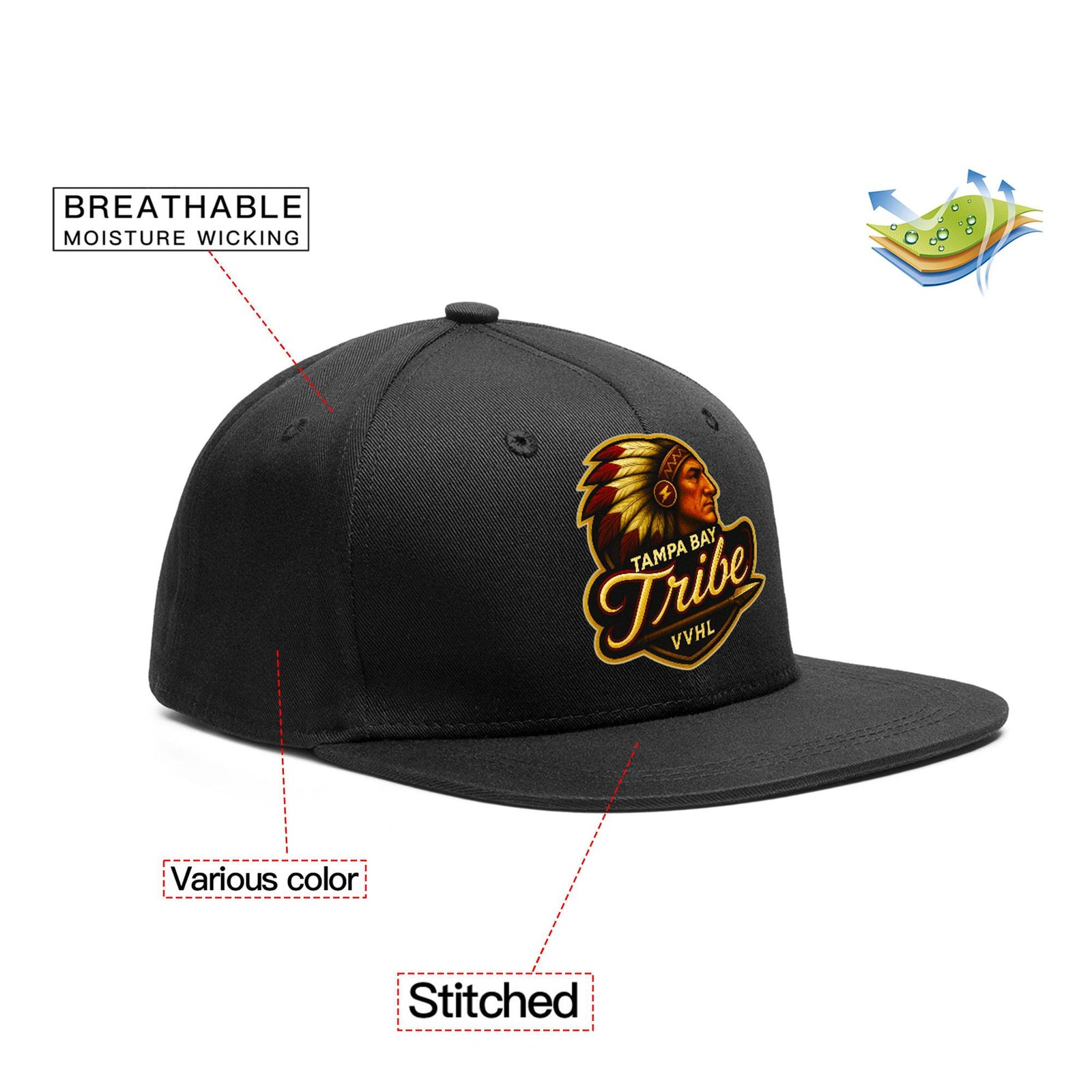 VVHL Black S7-Tampa-bay-tribe-1 3D Puff Embroidery Flat Embroidery Baseball Cap