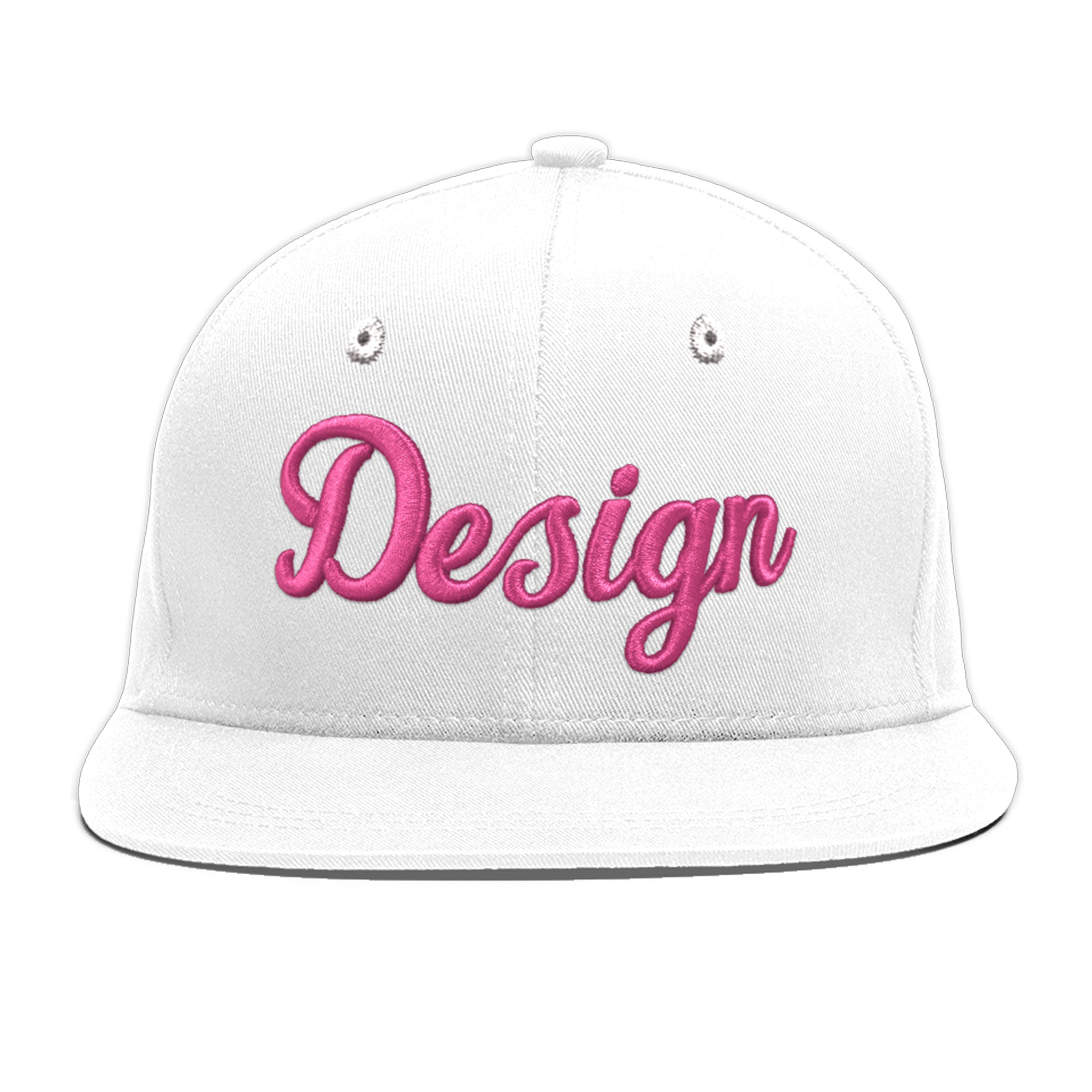 Custom White Pink 3D Puff Embroidery Flat Embroidery Casual Sport Baseball Cap