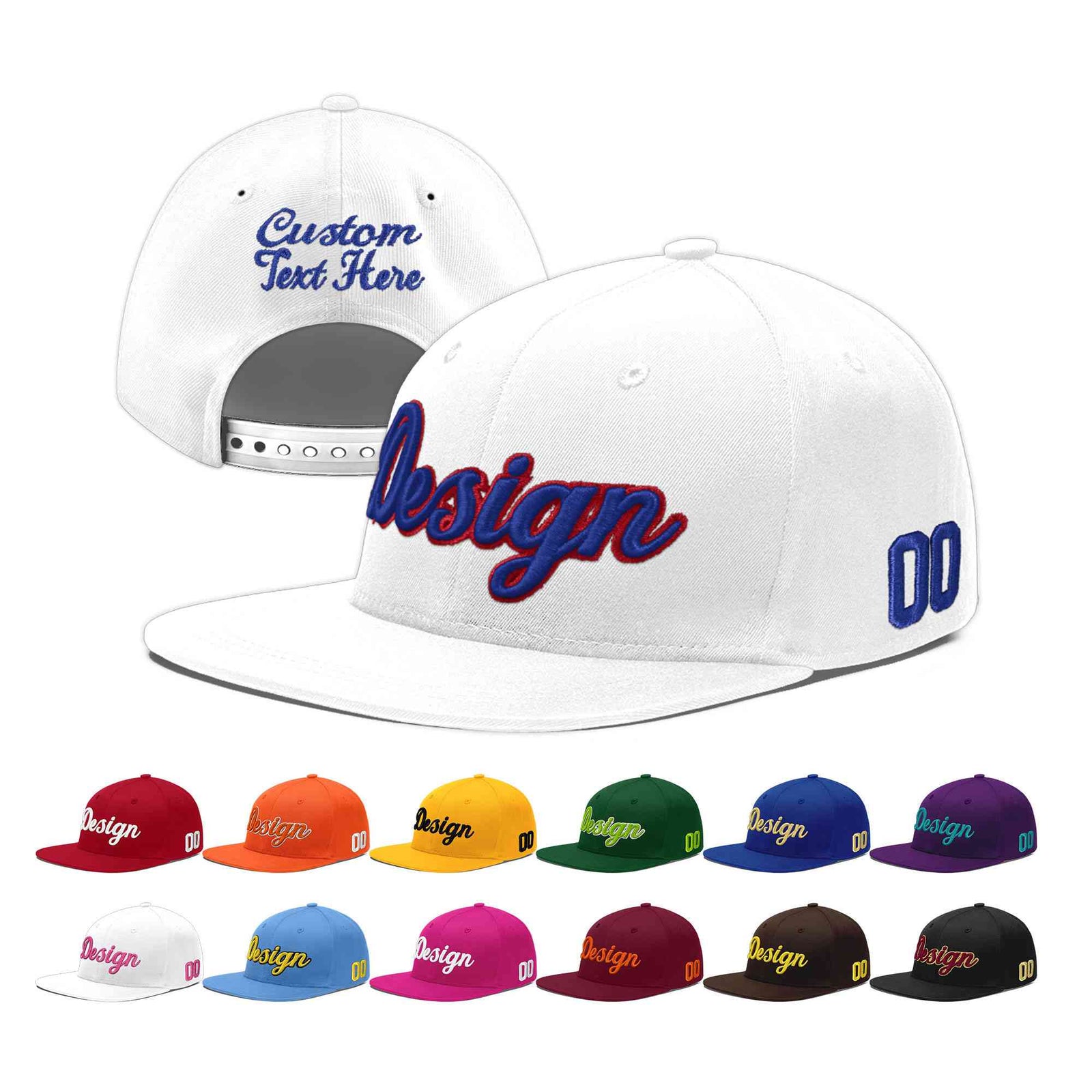 Custom White 3D Puff Embroidery Flat Embroidery Casual Sport Baseball Cap