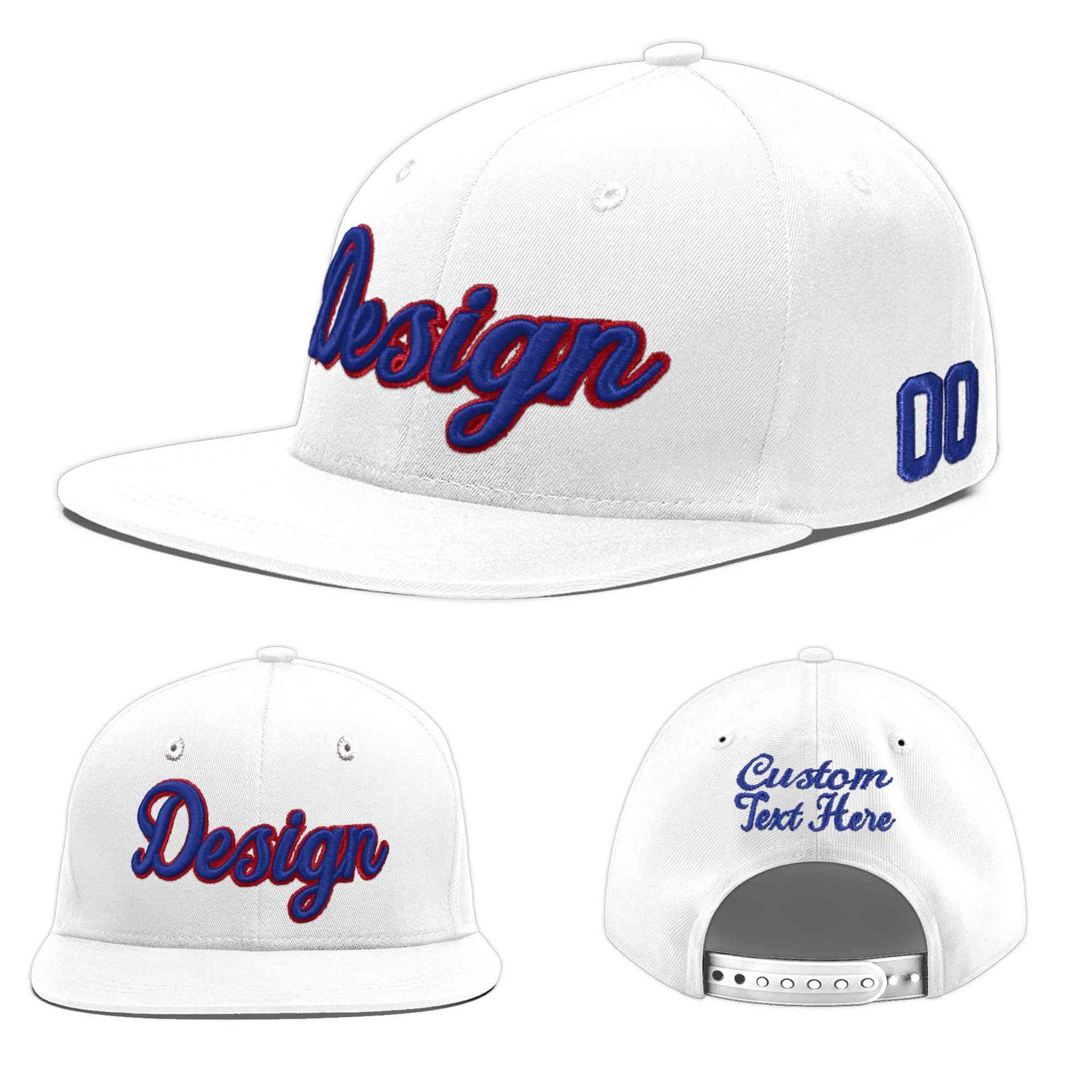 Custom White 3D Puff Embroidery Flat Embroidery Casual Sport Baseball Cap