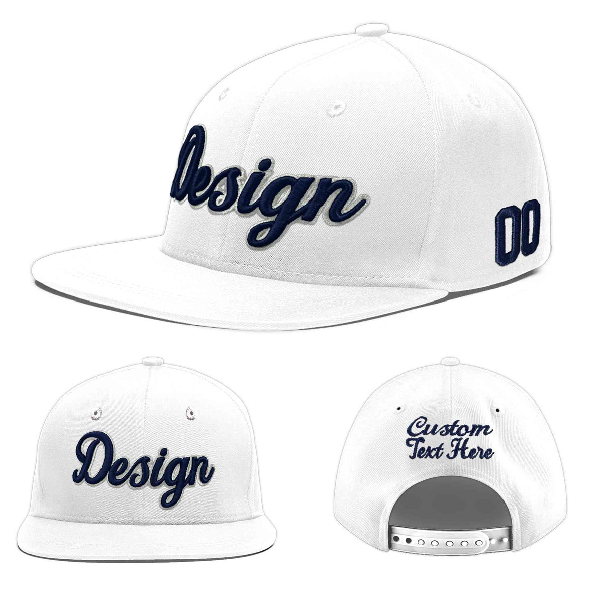 Custom White 3D Puff Embroidery Flat Embroidery Casual Sport Baseball Cap