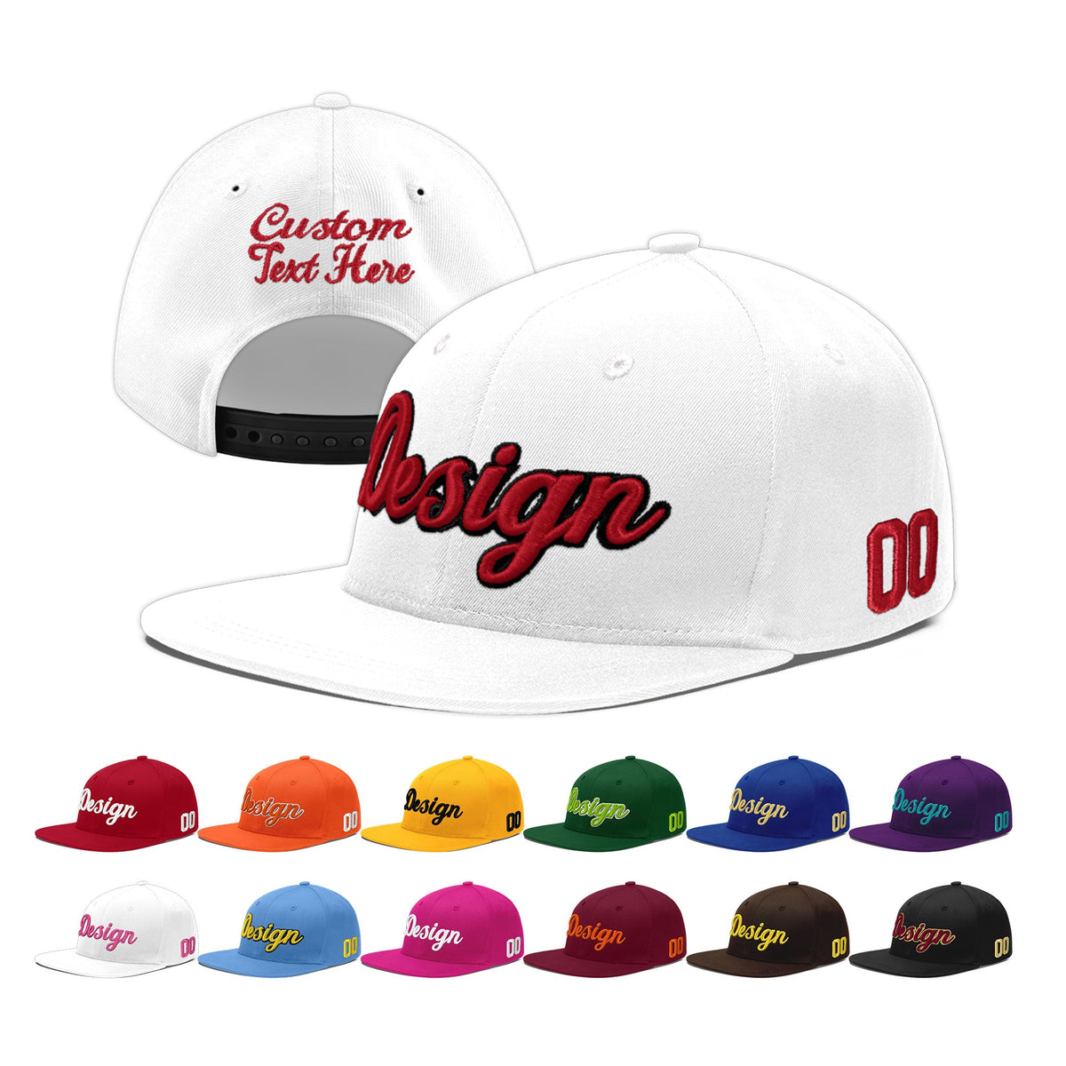 Custom White 3D Puff Embroidery Flat Embroidery Casual Sport Baseball Cap