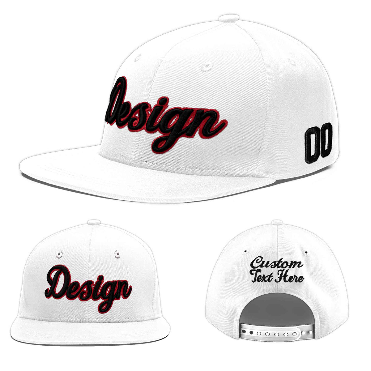 Custom White 3D Puff Embroidery Flat Embroidery Casual Sport Baseball Cap
