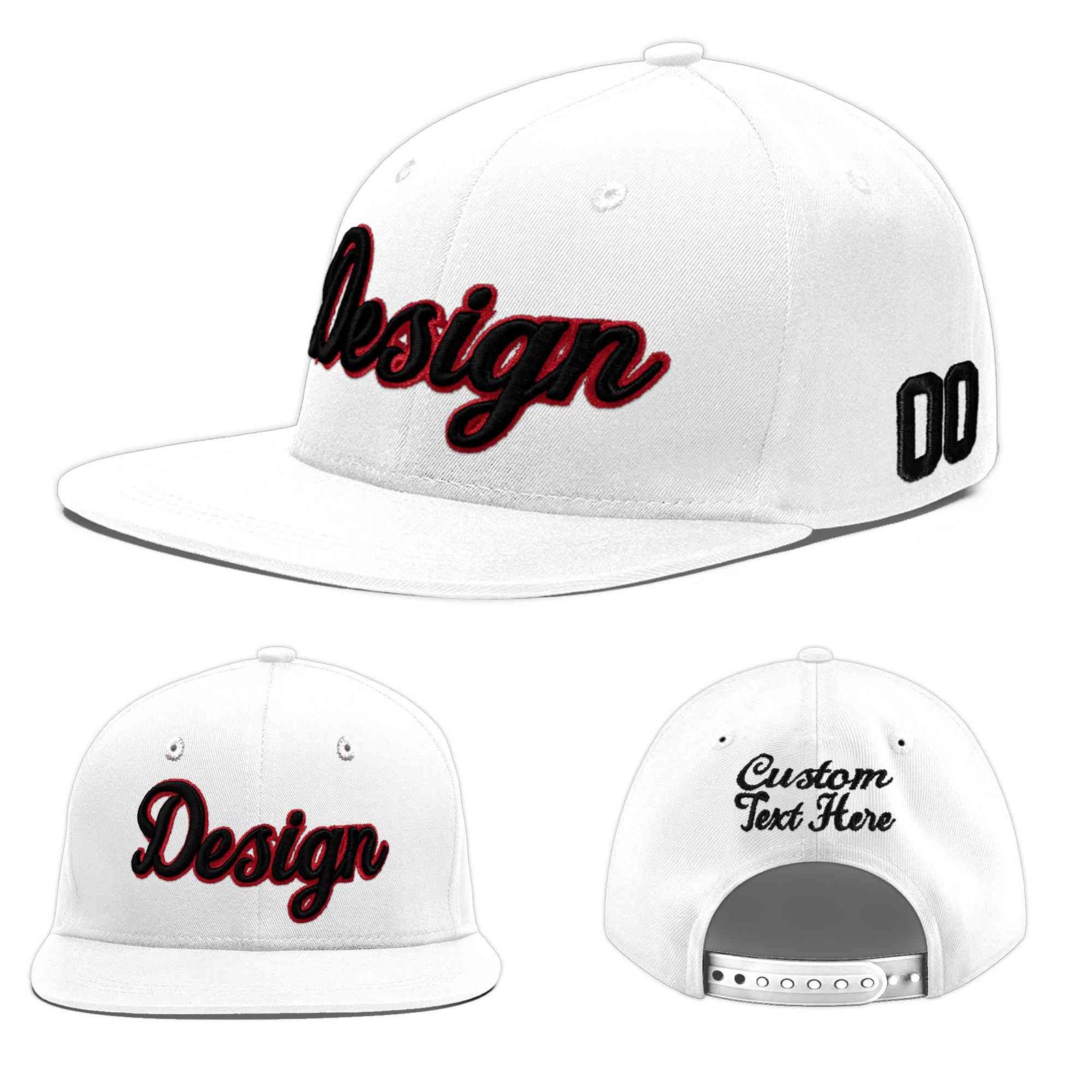 Custom White 3D Puff Embroidery Flat Embroidery Casual Sport Baseball Cap