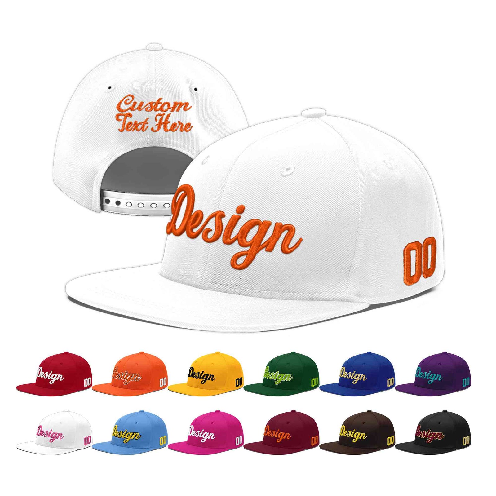 Custom White 3D Puff Embroidery Flat Embroidery Casual Sport Baseball Cap