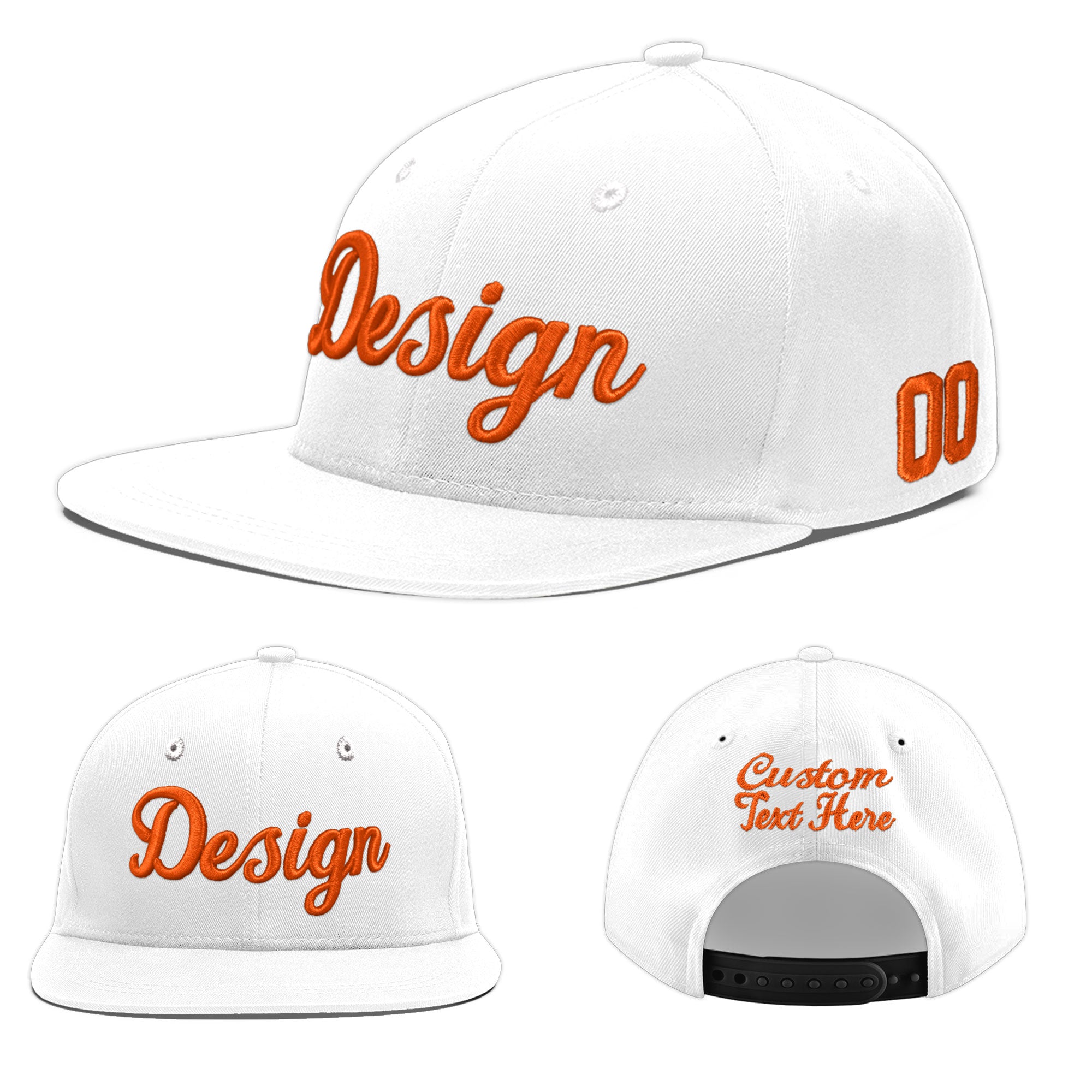 Custom White 3D Puff Embroidery Flat Embroidery Casual Sport Baseball Cap