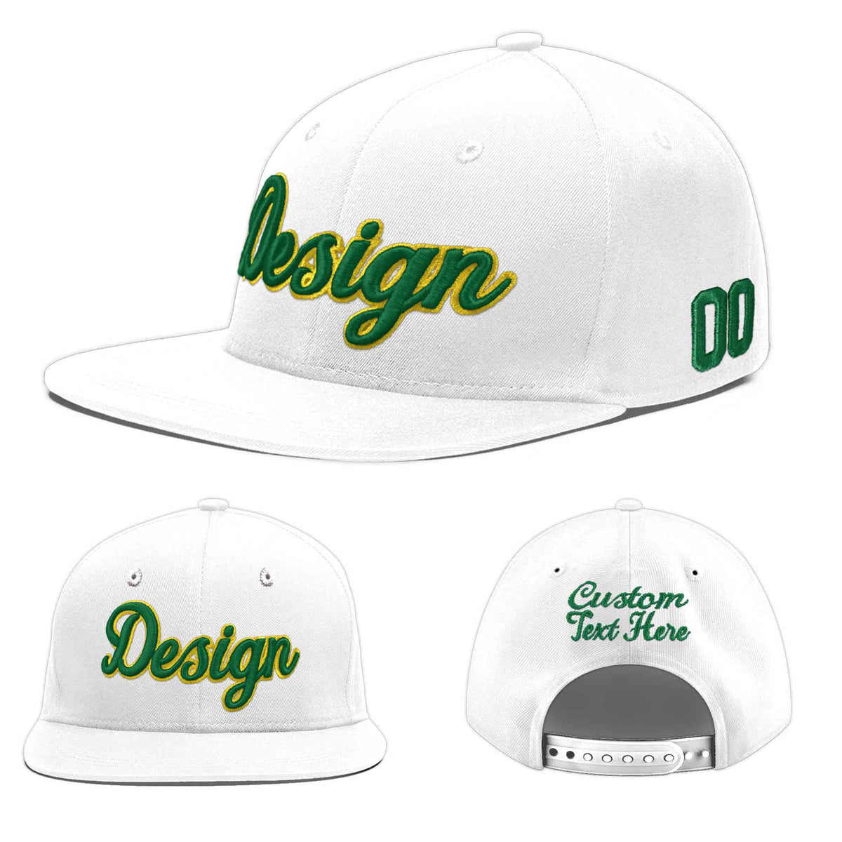 Custom White 3D Puff Embroidery Flat Embroidery Casual Sport Baseball Cap