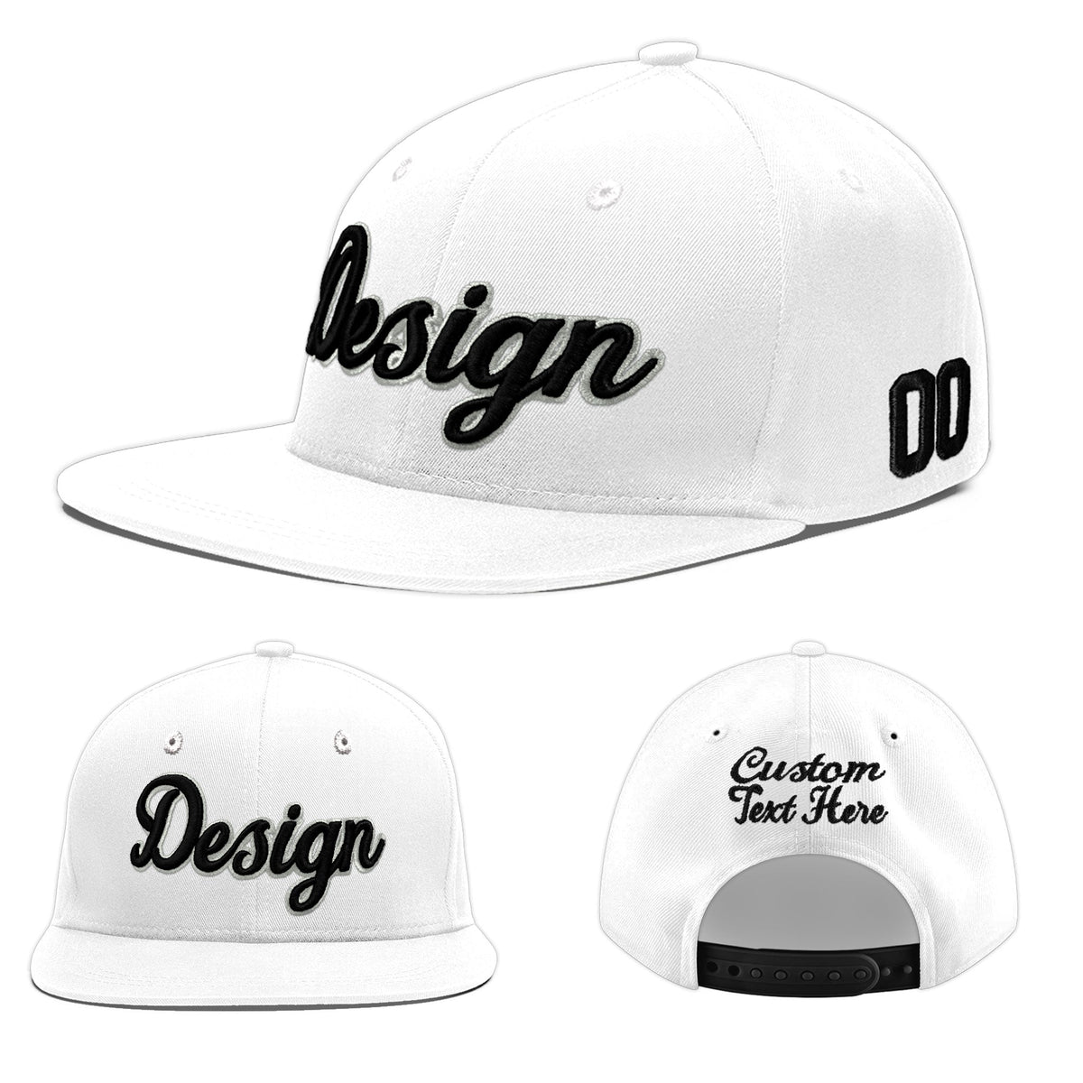 Custom White 3D Puff Embroidery Flat Embroidery Casual Sport Baseball Cap