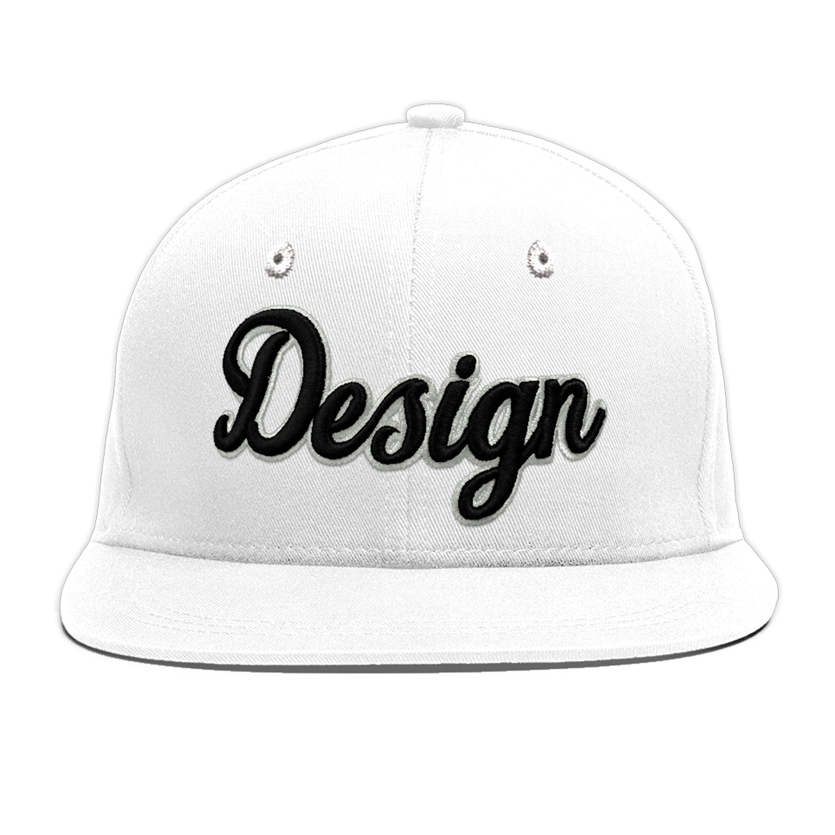 Custom White 3D Puff Embroidery Flat Embroidery Casual Sport Baseball Cap