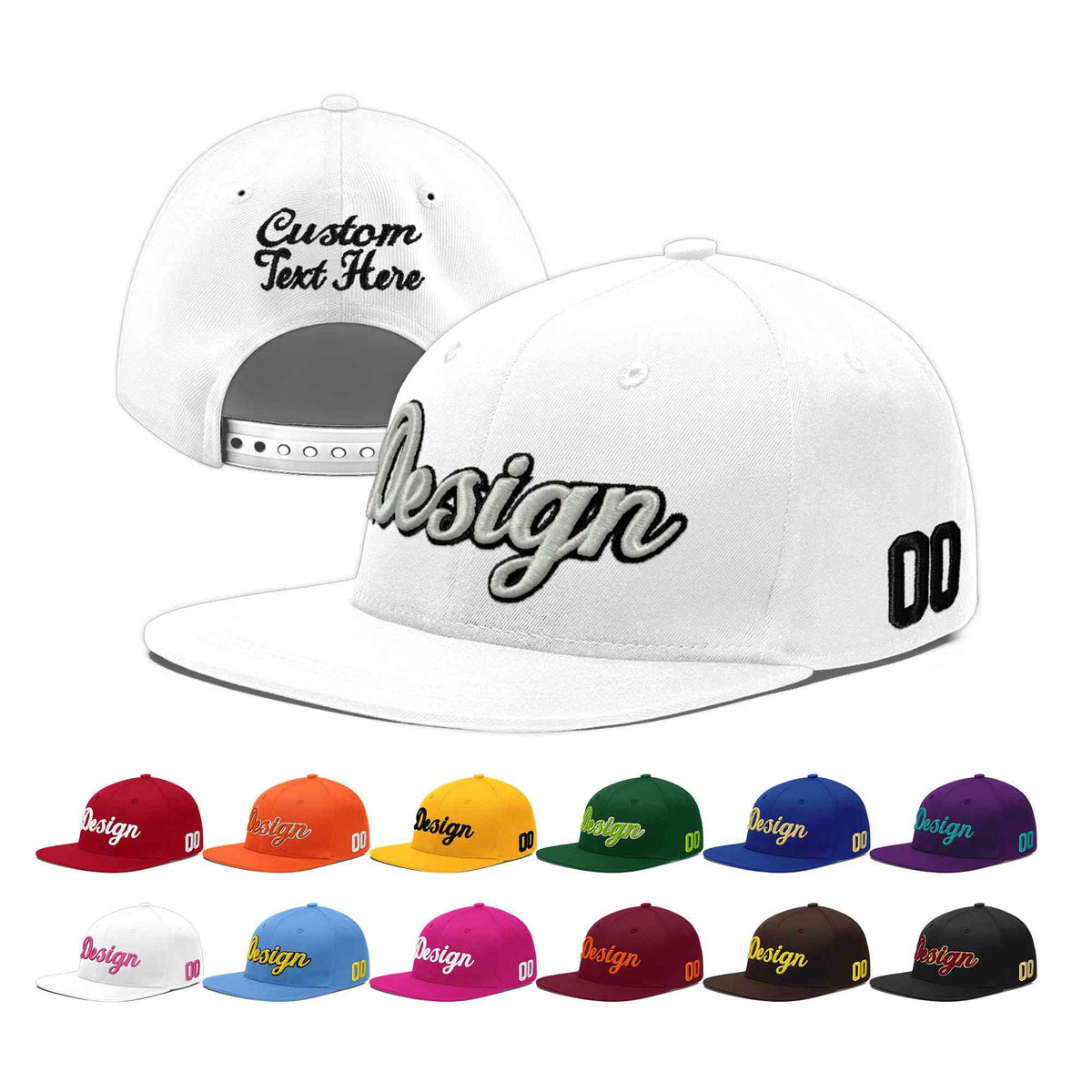 Custom White 3D Puff Embroidery Flat Embroidery Casual Sport Baseball Cap