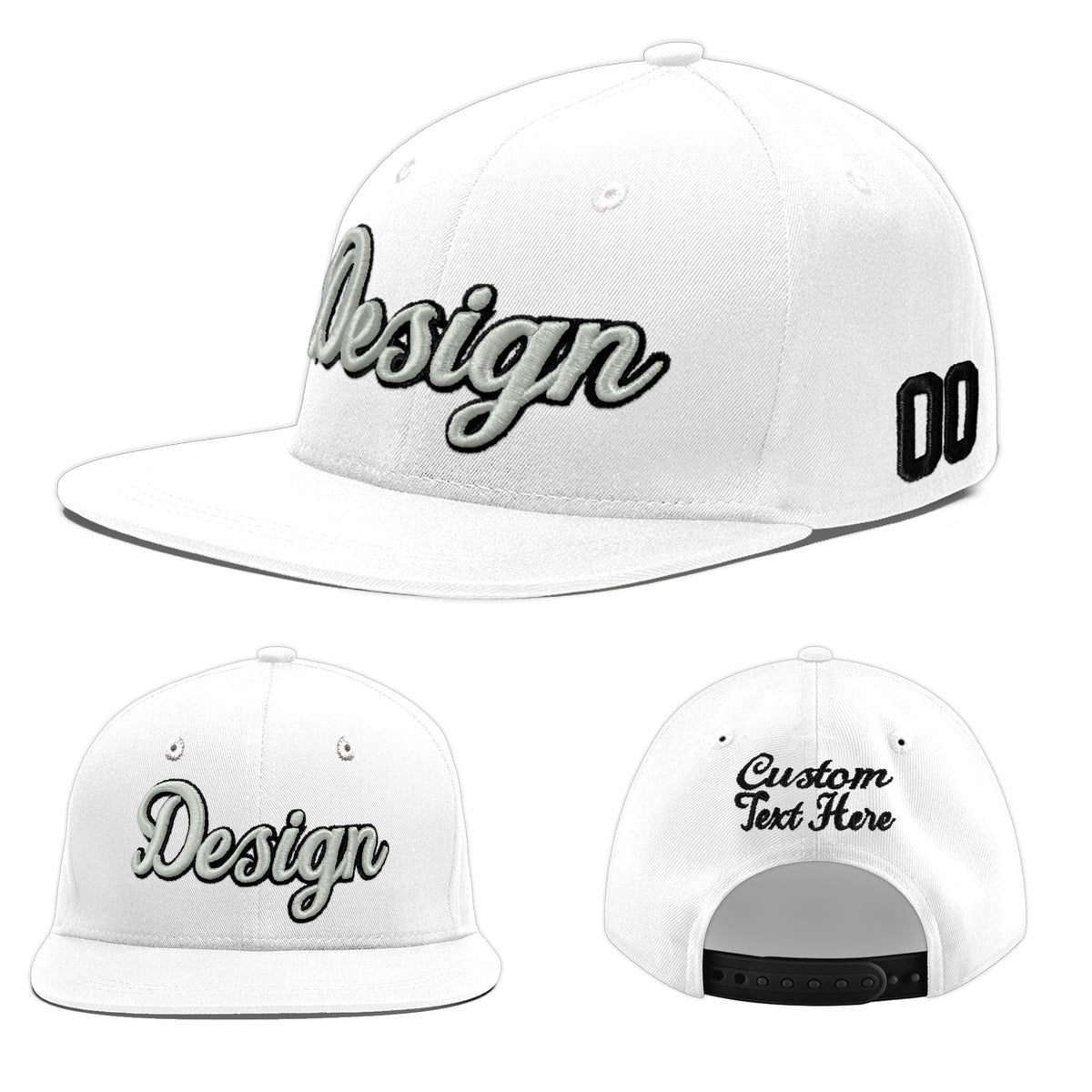 Custom White 3D Puff Embroidery Flat Embroidery Casual Sport Baseball Cap