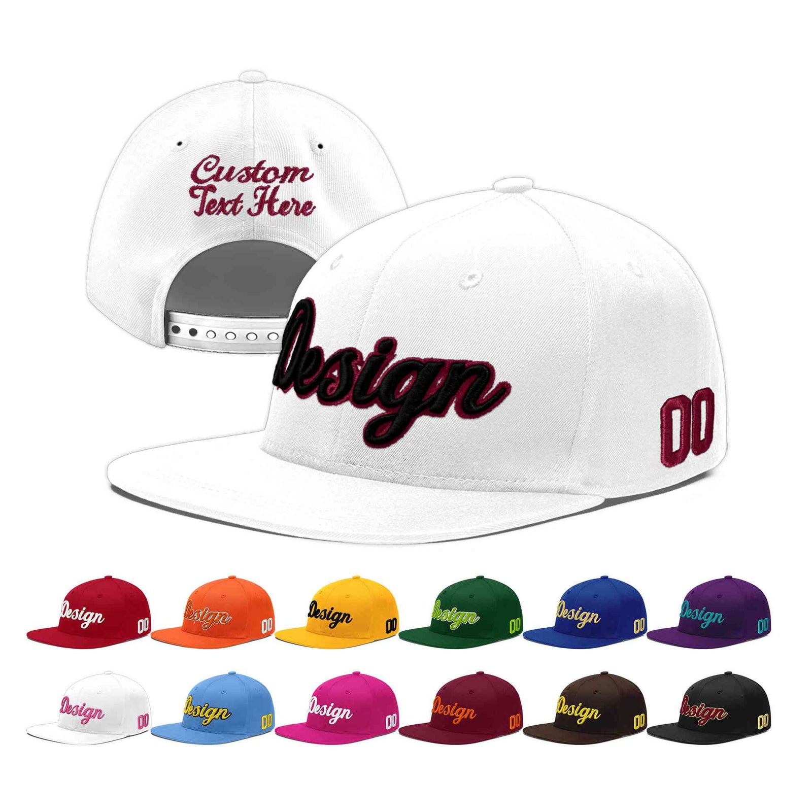 Custom White 3D Puff Embroidery Flat Embroidery Casual Sport Baseball Cap