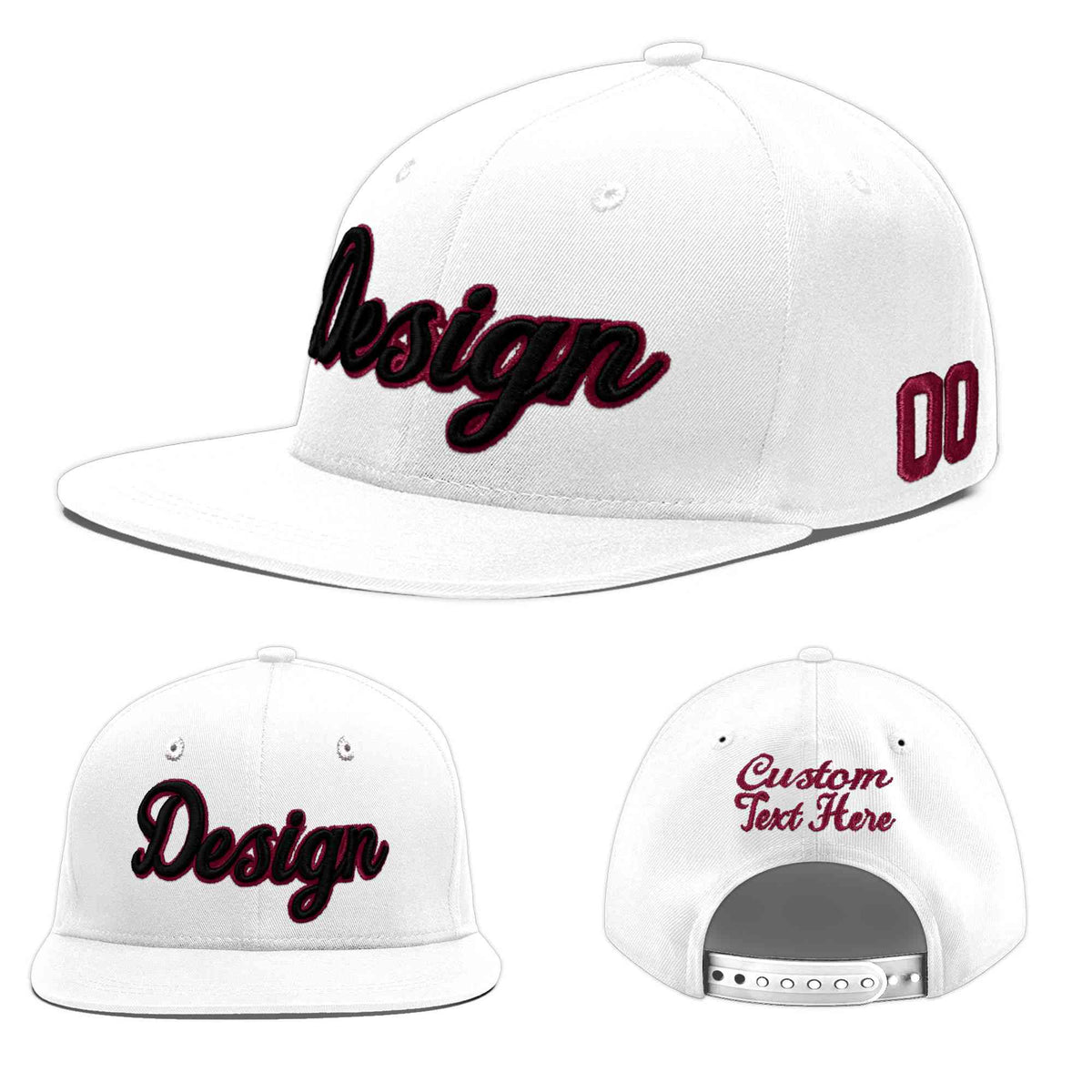 Custom White 3D Puff Embroidery Flat Embroidery Casual Sport Baseball Cap