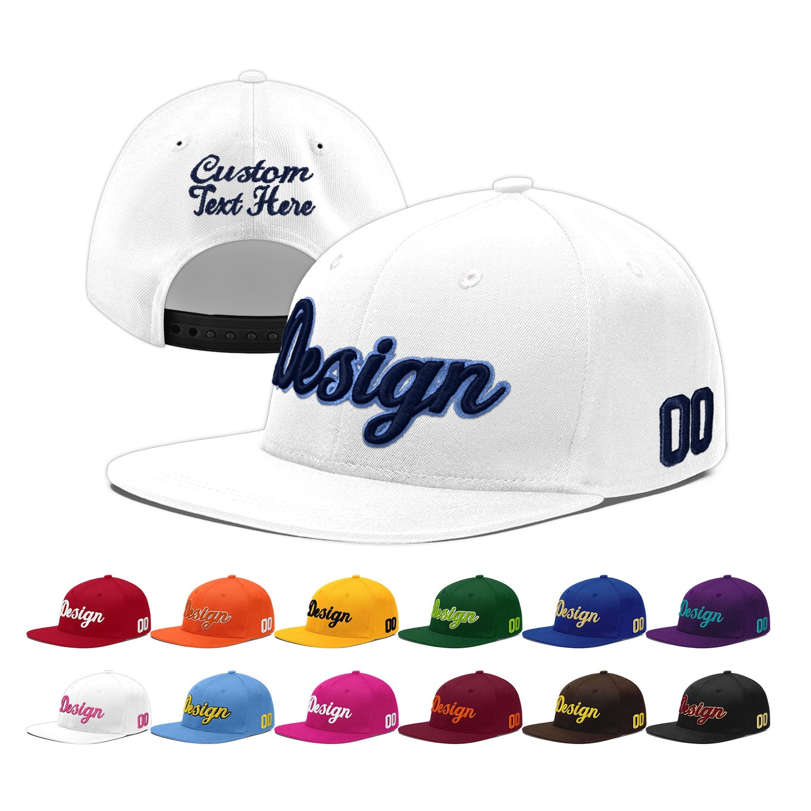 Custom White 3D Puff Embroidery Flat Embroidery Casual Sport Baseball Cap