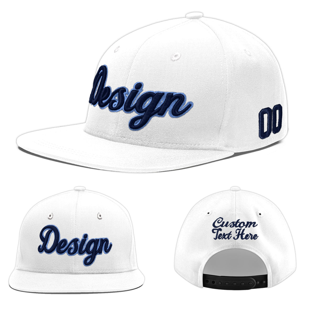 Custom White 3D Puff Embroidery Flat Embroidery Casual Sport Baseball Cap
