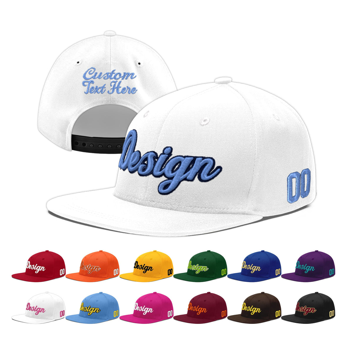 Custom White 3D Puff Embroidery Flat Embroidery Casual Sport Baseball Cap