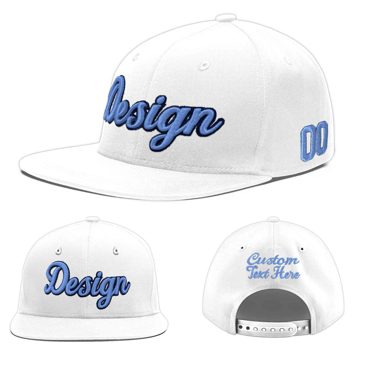 Custom White 3D Puff Embroidery Flat Embroidery Casual Sport Baseball Cap